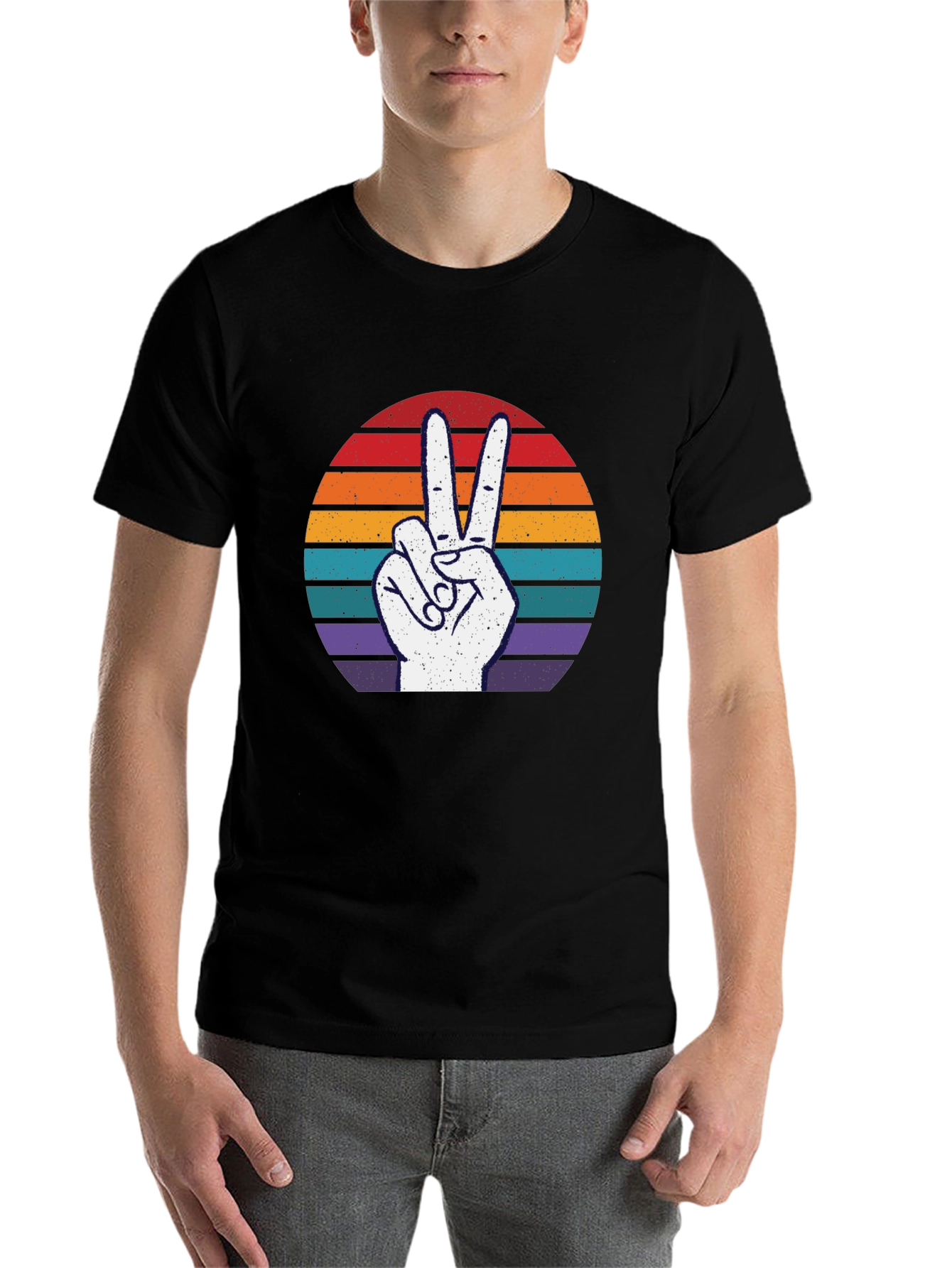 Black Retro Peace Sign Graphic Tee view 7