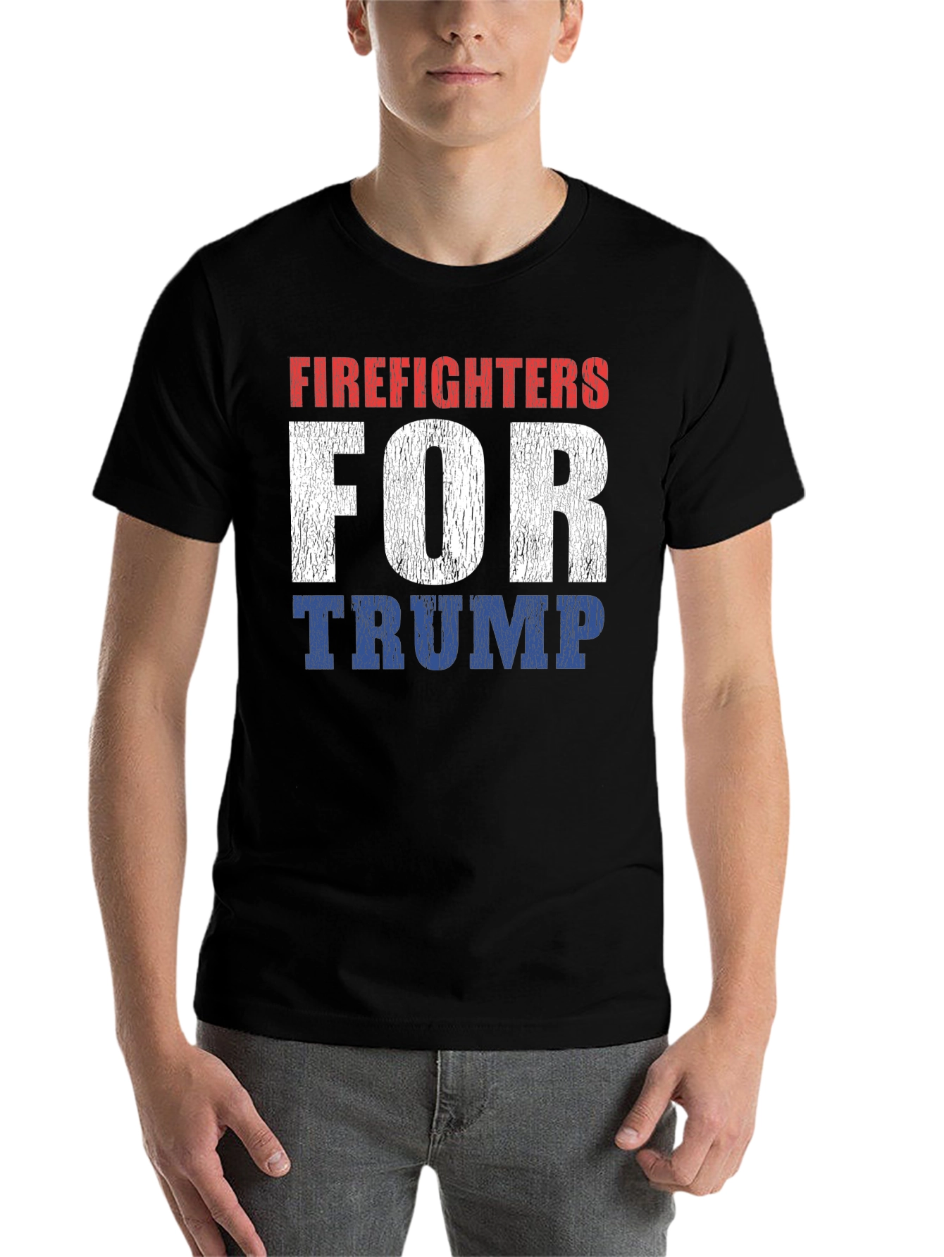Black Firefighters For Trump Graphic T-Shirt view 7