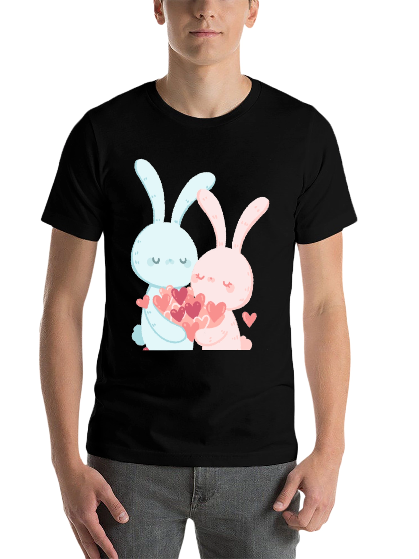 Black Valentine's Day Bunny Heart T-Shirt view 7