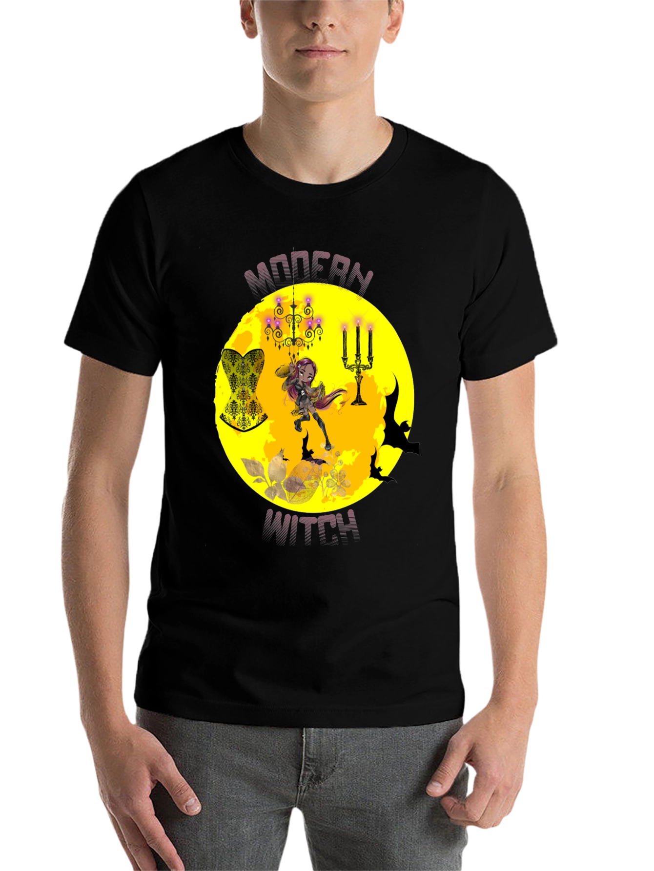 Black Modern Witch Graphic Tee - Halloween T-Shirt view 7