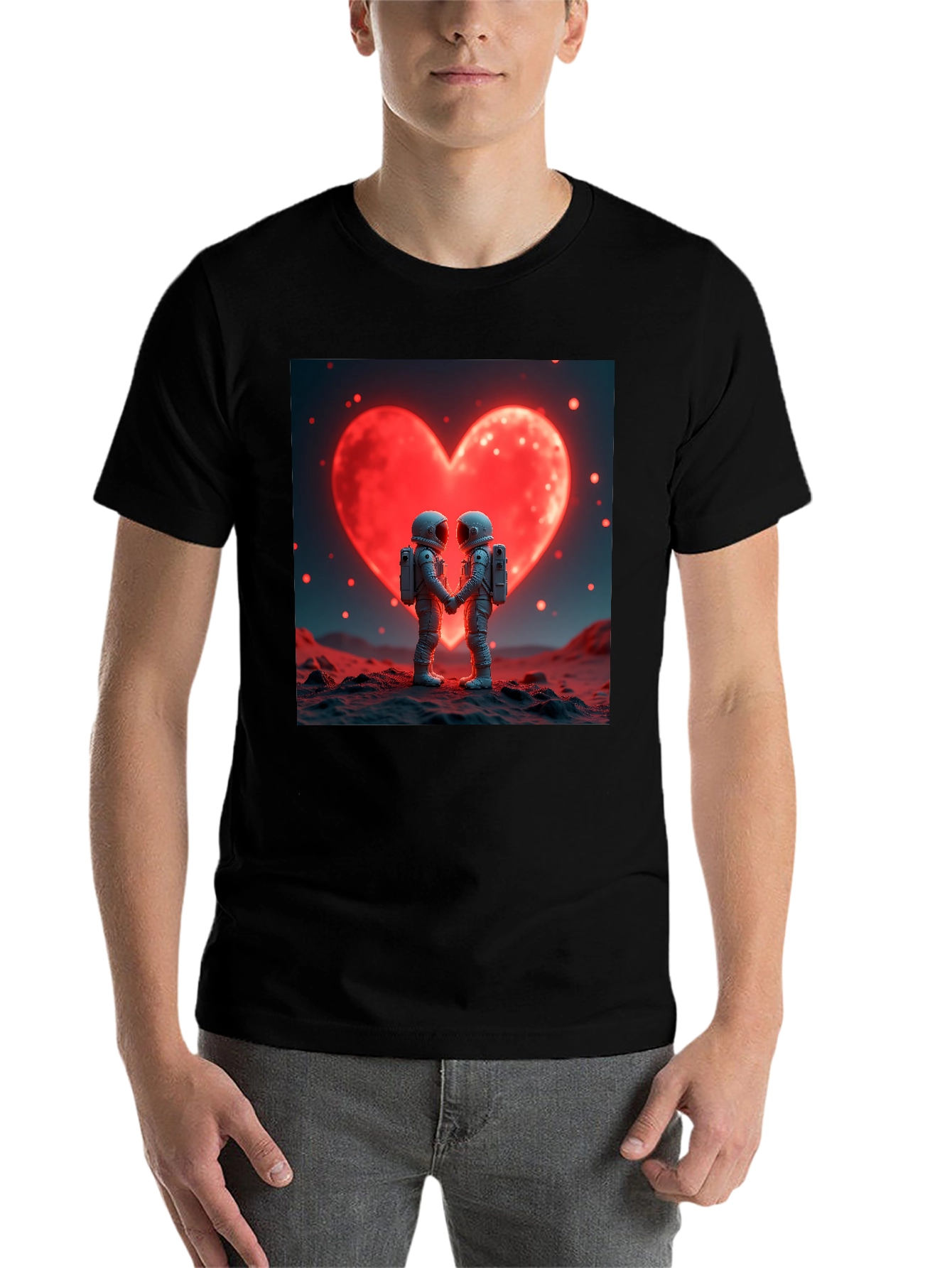 Black Astronaut Love T-Shirt, Space Romance Tee view 7