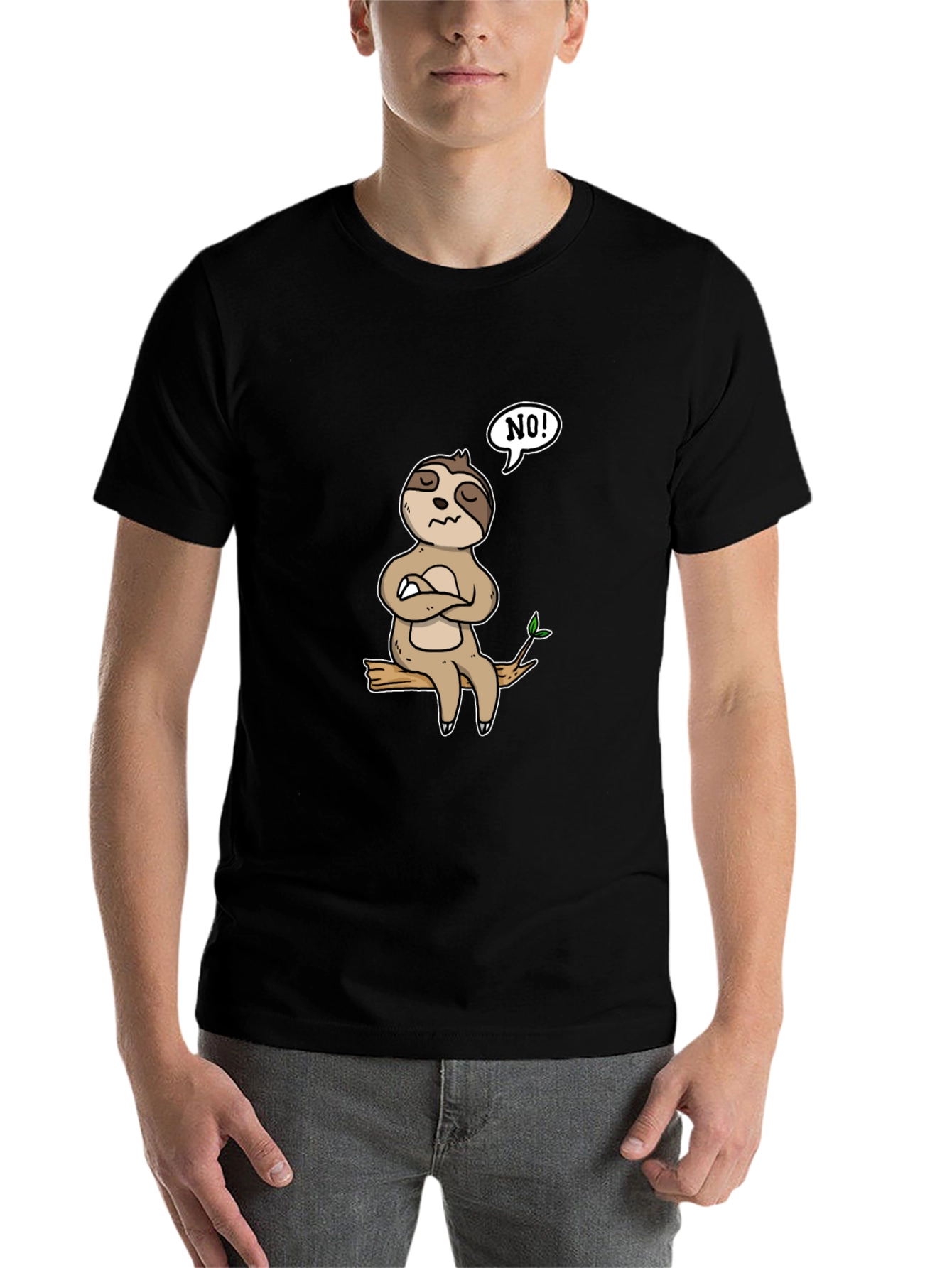 Black Sloth 'NO!' Graphic T-Shirt - Relaxed Fit view 7