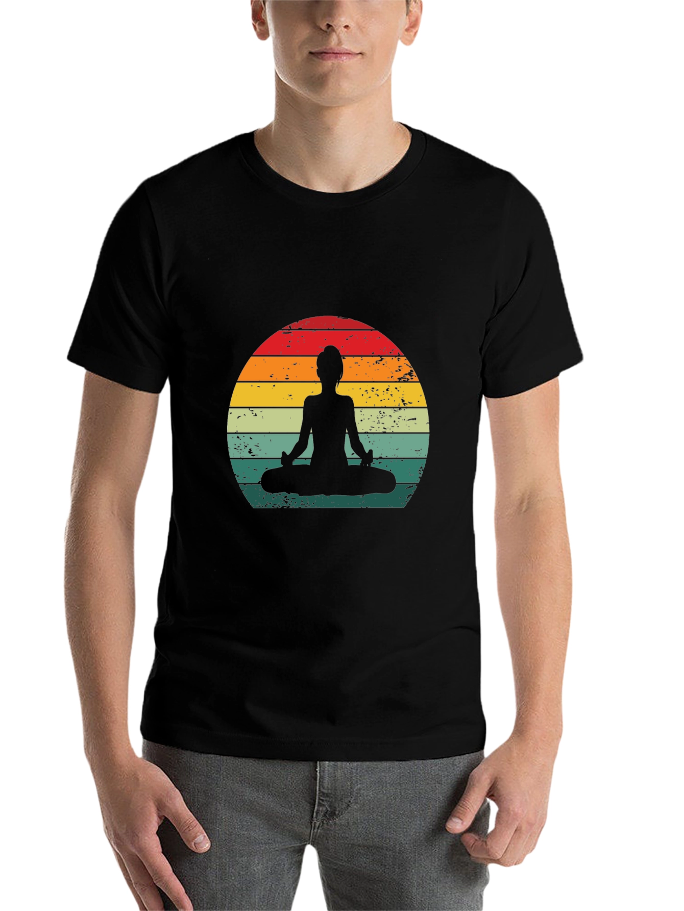 Black Retro Yoga Silhouette T-Shirt view 7