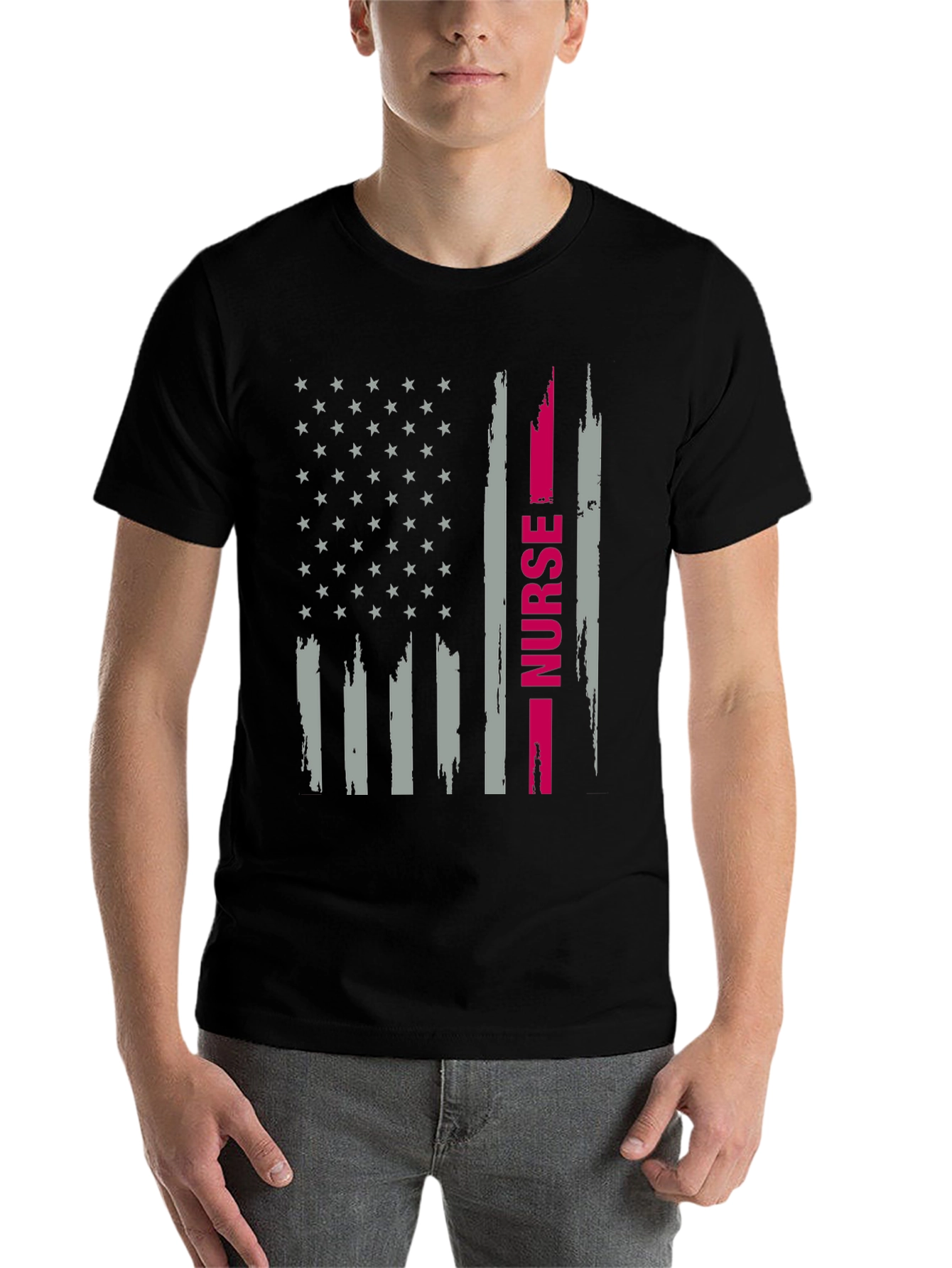 Black Nurse American Flag Graphic T-Shirt view 7