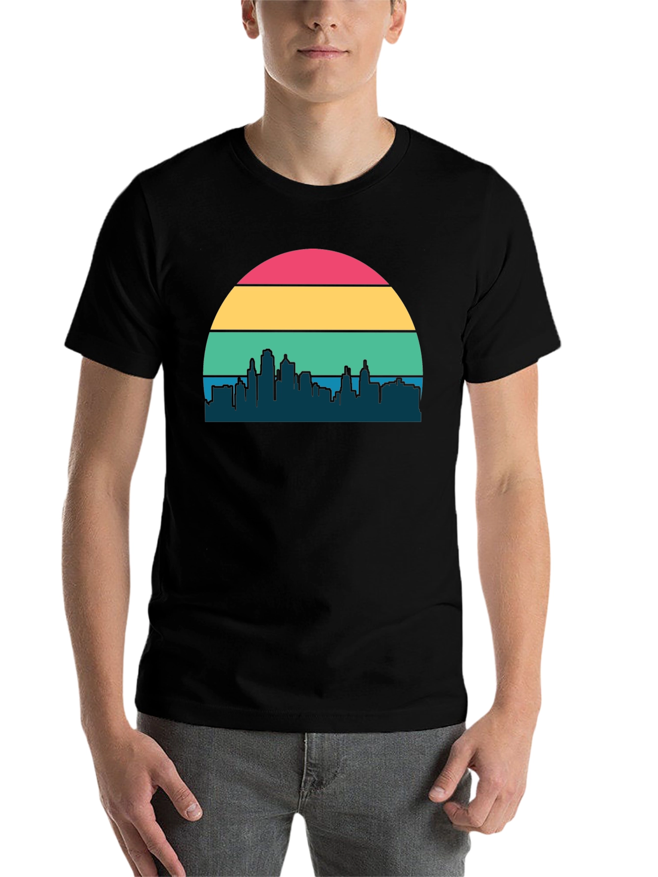 Black Retro Sunset Cityscape Graphic Tee view 7