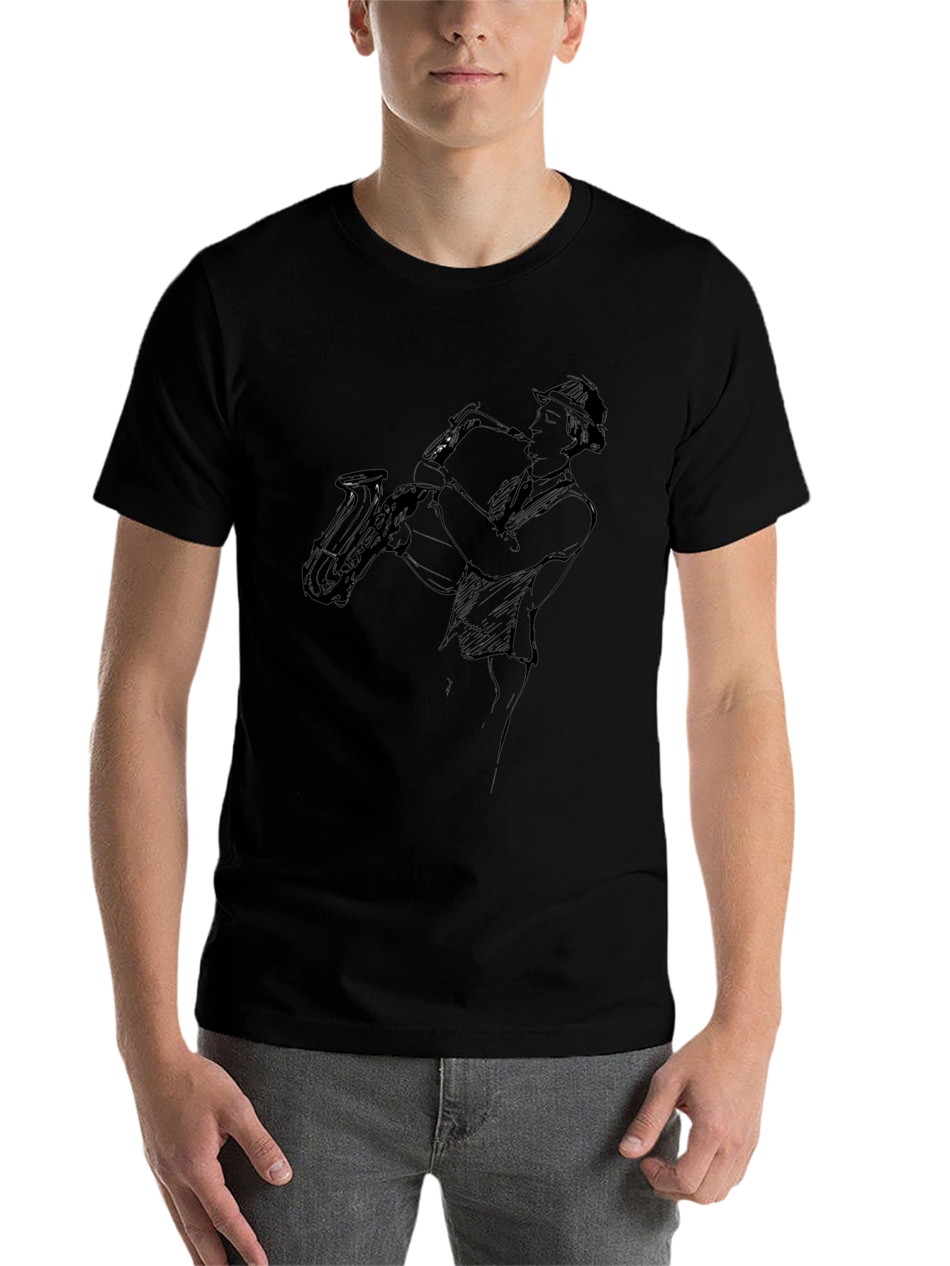 Black Cool Jazz Saxophone Black T-Shirt view 7