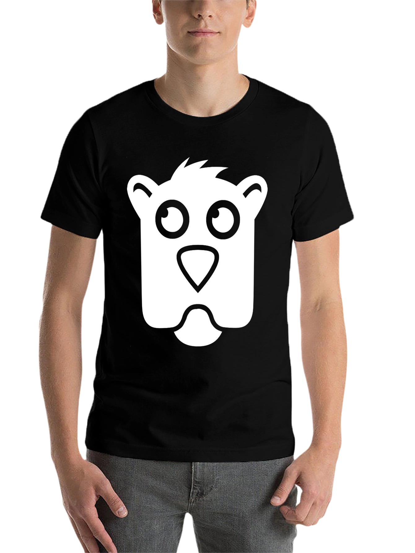 Black Cartoon Bear Face Black T-Shirt view 7