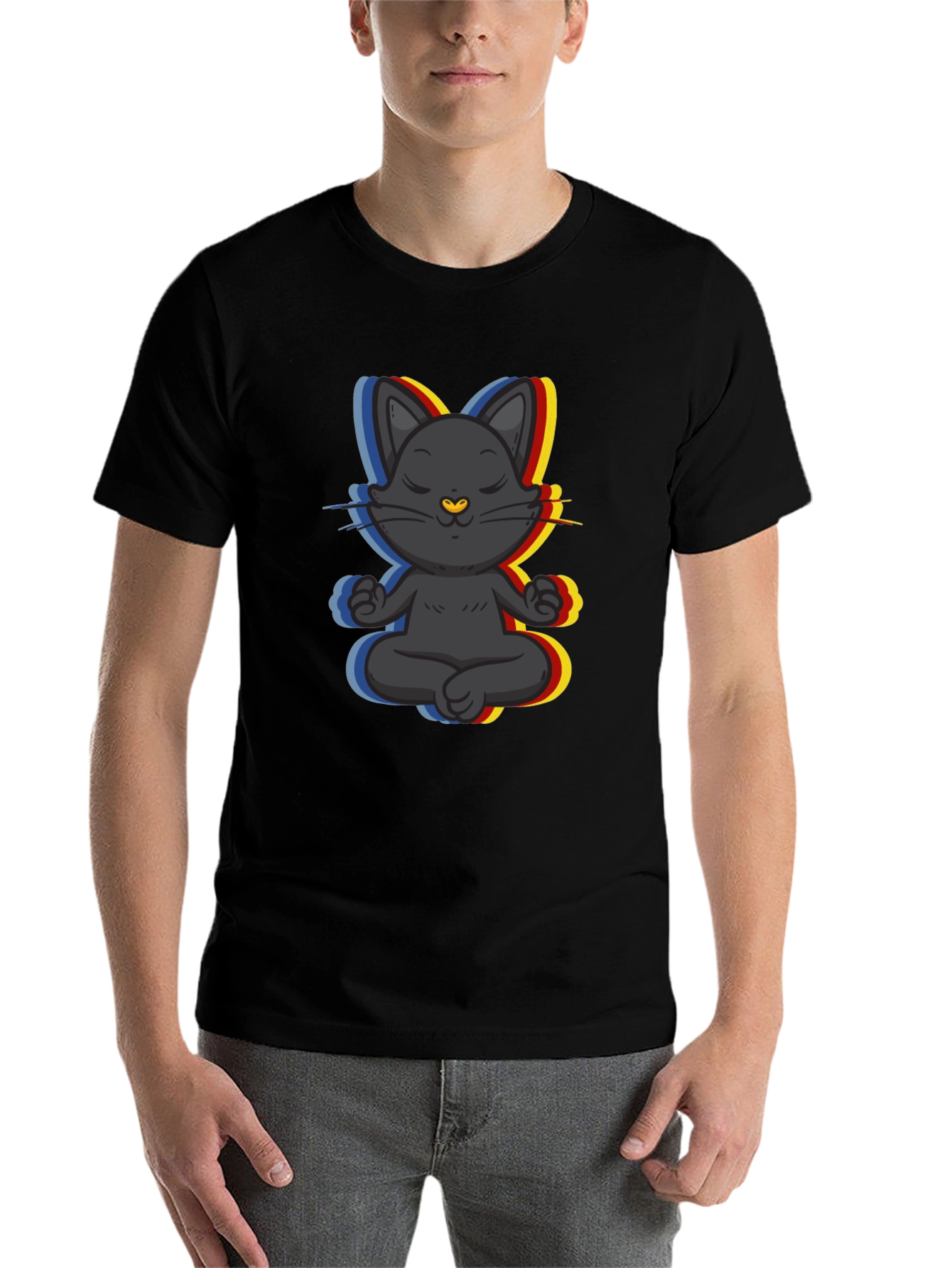 Black Zen Cat T-Shirt - Meditating Feline Tee view 7