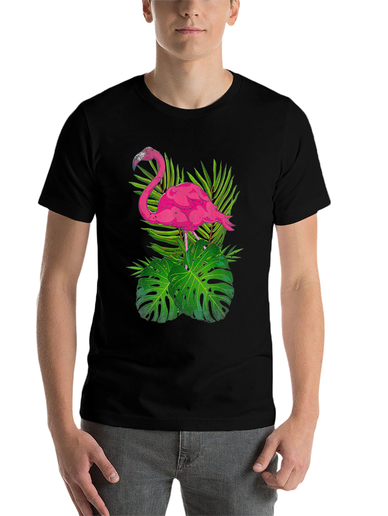 Black Tropical Flamingo Graphic T-Shirt view 7