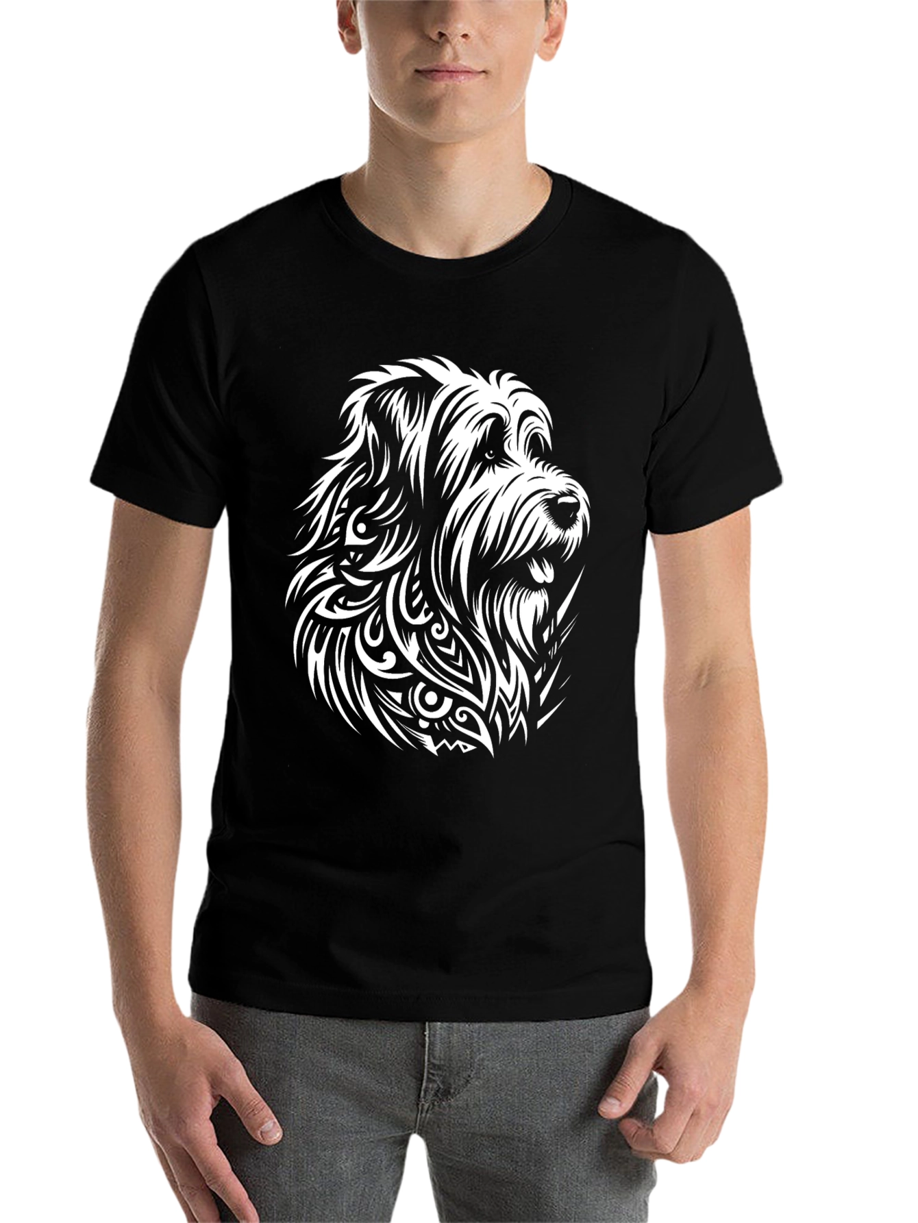 Black Dog Tribal Art Black T-Shirt view 7