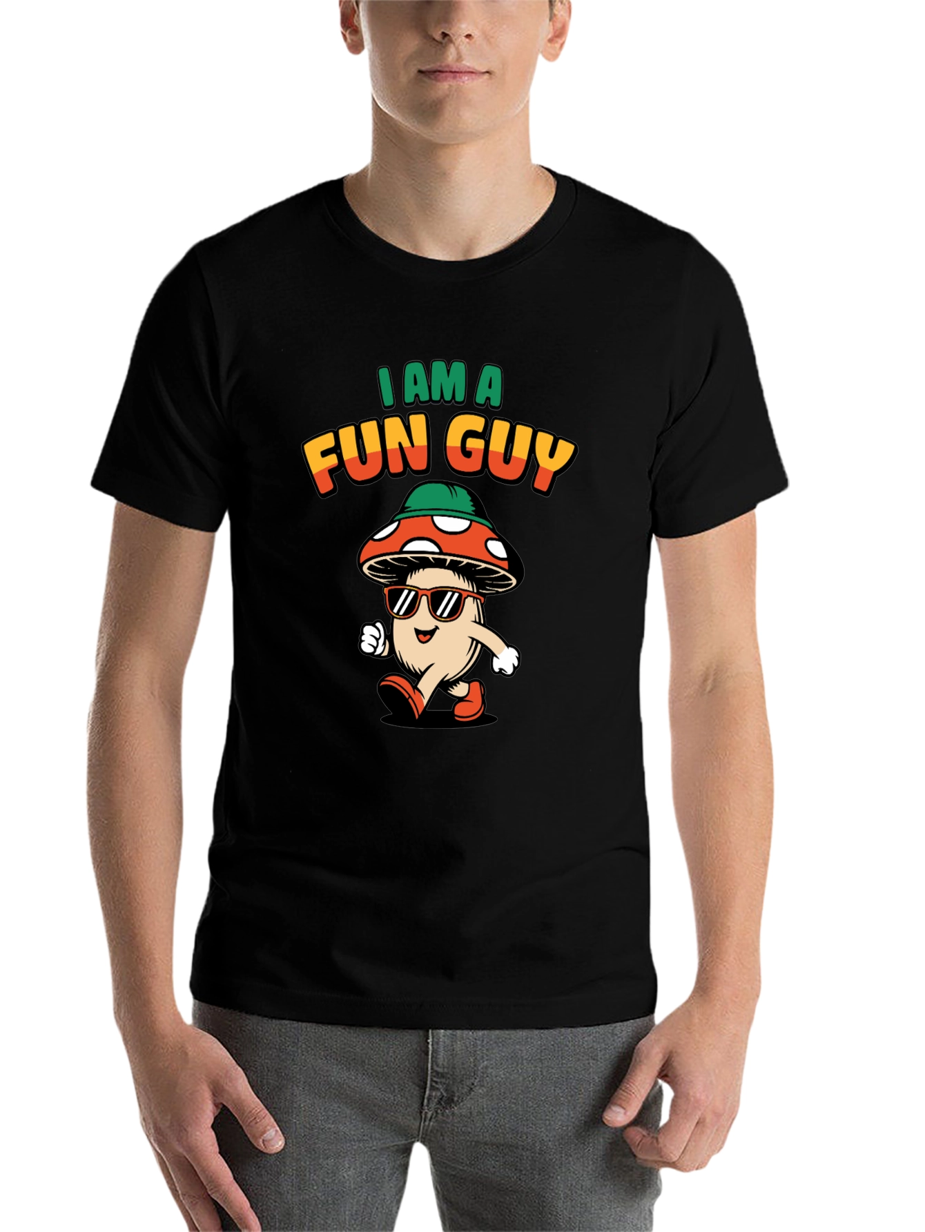 Black Fun Guy Graphic Tee - Cool Mushroom Shirt view 7