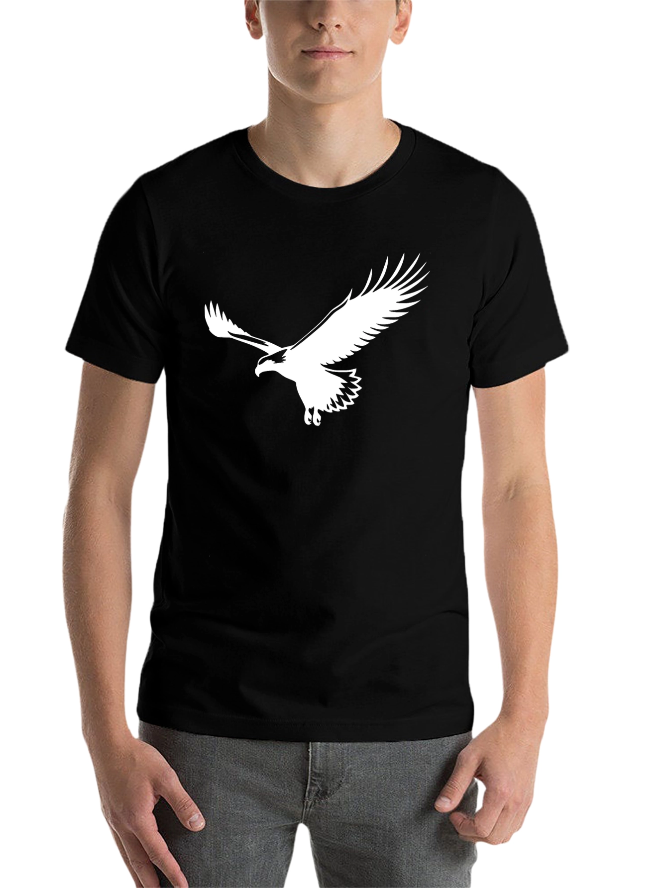 Black T-Shirt with White Eagle Graphic - 7