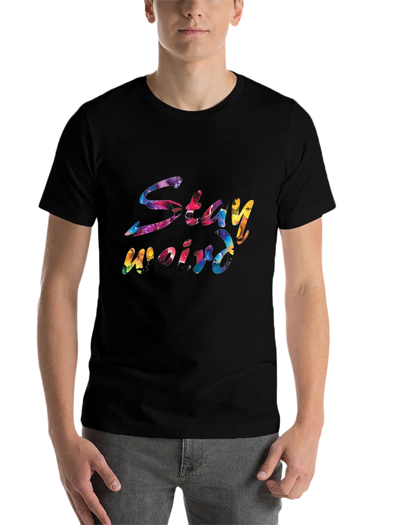 Black Stay Weird Graphic Black T-Shirt view 7
