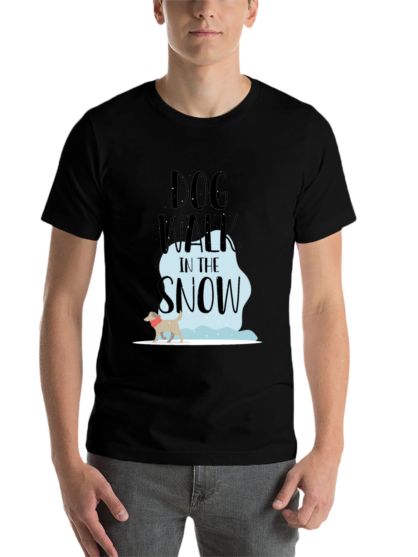 Black Dog Walk in the Snow T-Shirt view 7