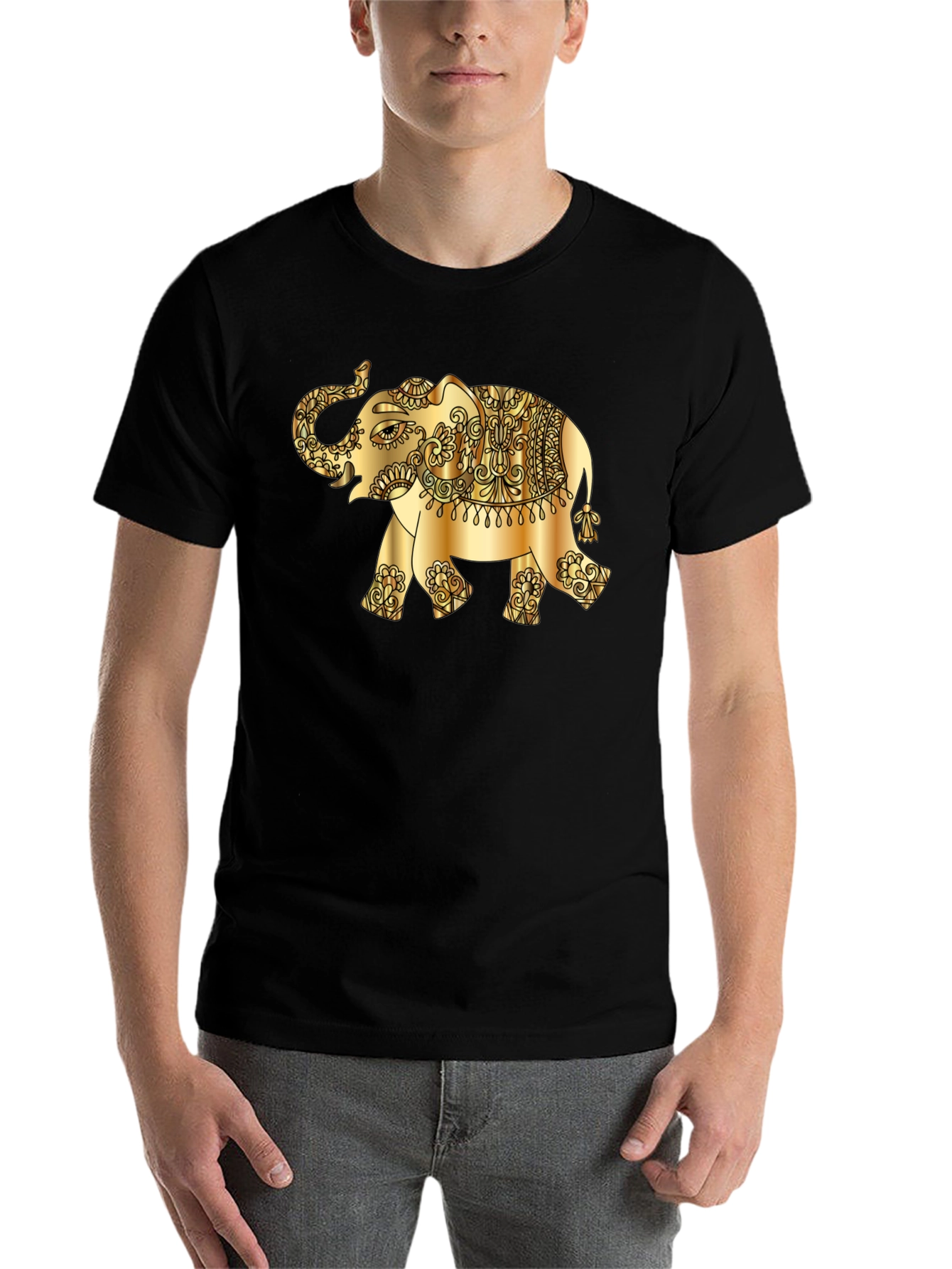 Black Golden Elephant Graphic Tee - Stylish Black T-Shirt view 7