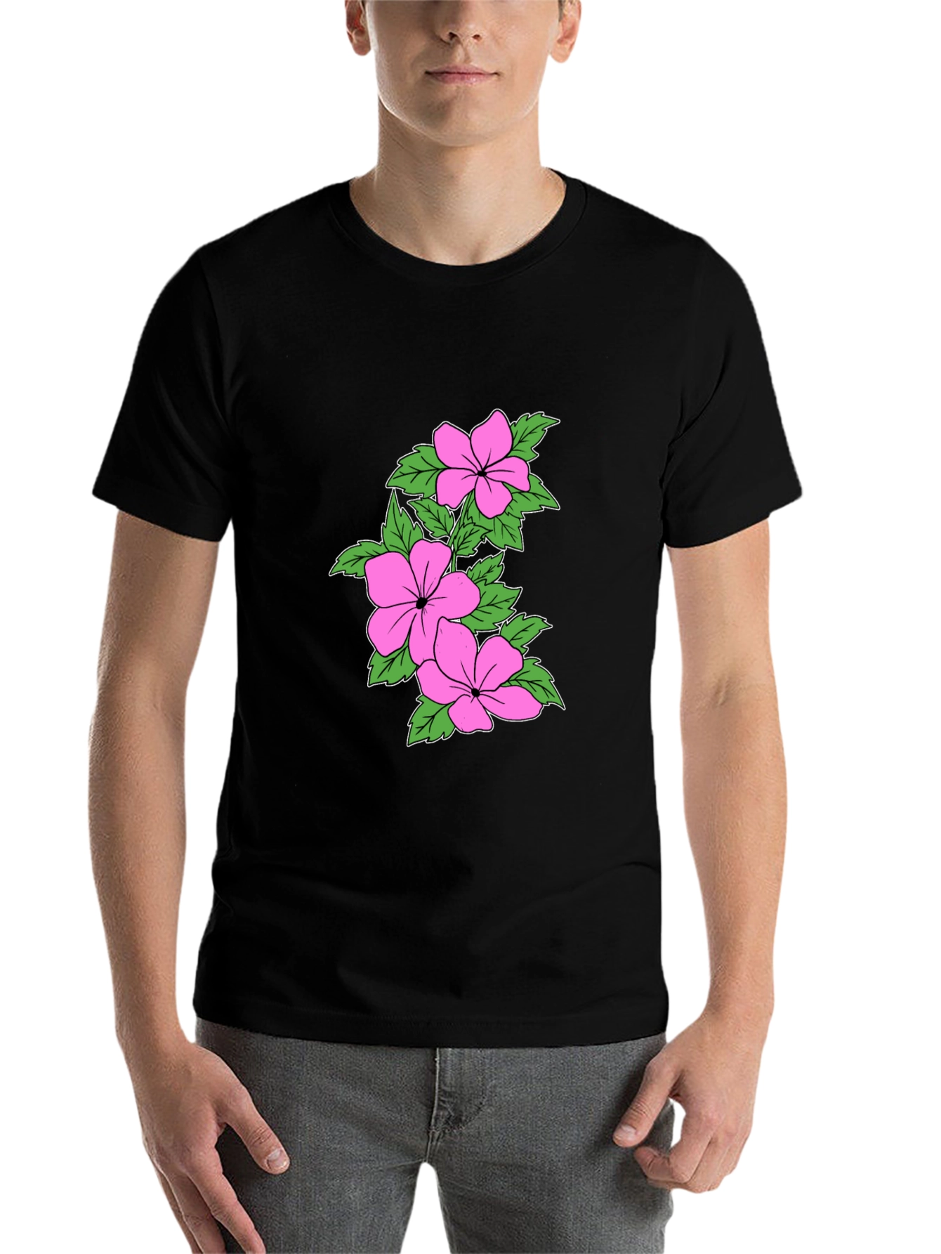 Black Floral Print Crew Neck T-Shirt - Black view 7