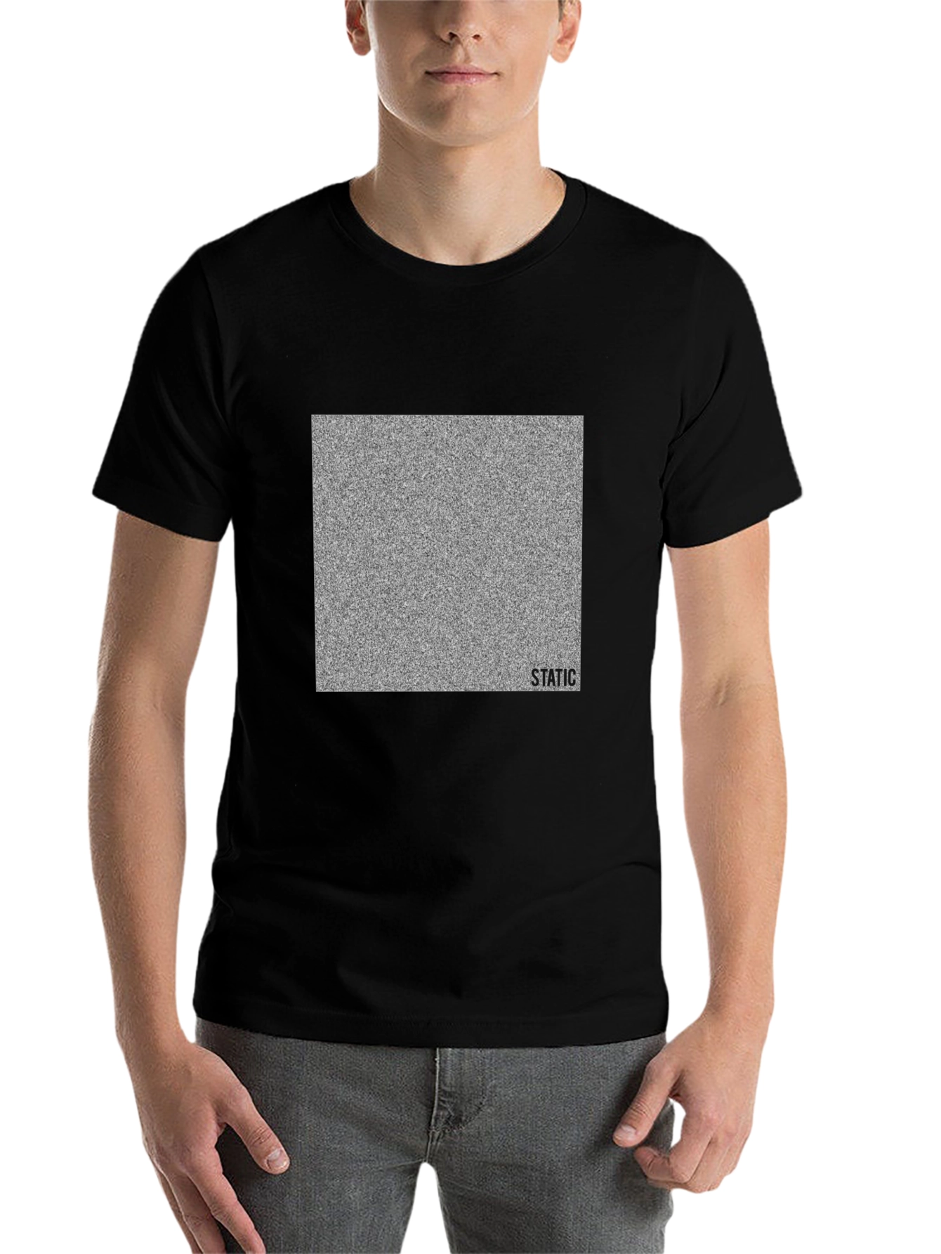 Black Static Noise Graphic Tee - Black Cotton Casual Wear view 7