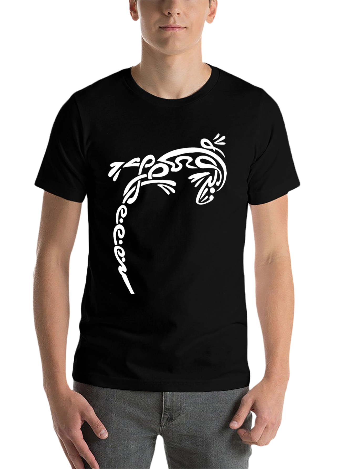 Black Tribal Lizard Graphic Tee - Black Cotton view 7