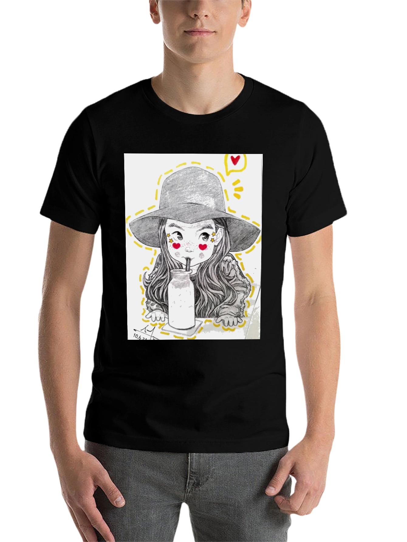 Black Charming Sketch Style Graphic Tee view 7