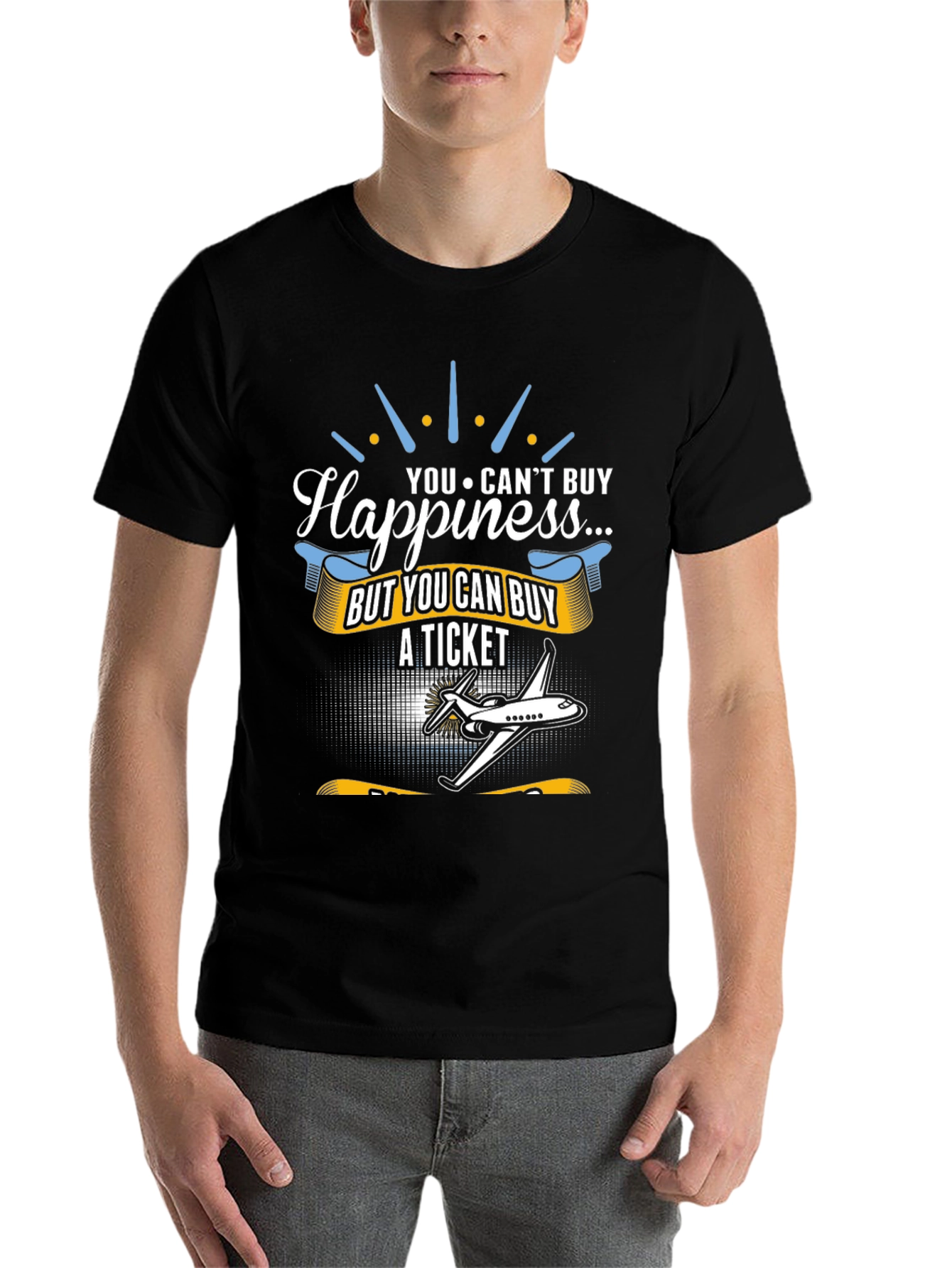 Black Happiness T-Shirt - Buy A Ticket - Aviation Tee view 7