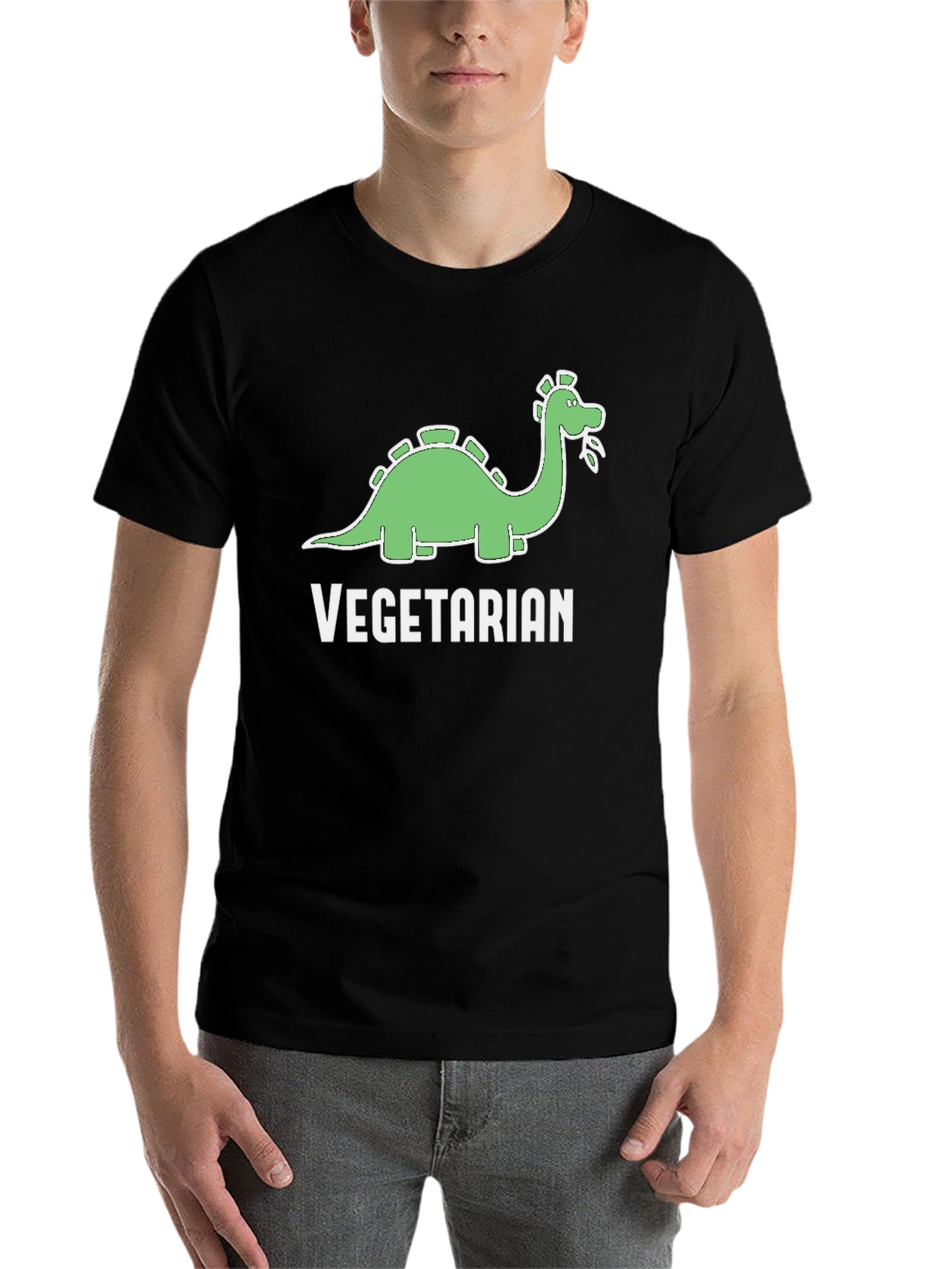 Black Vegetarian Dinosaur T-Shirt Funny Graphic Tee view 7