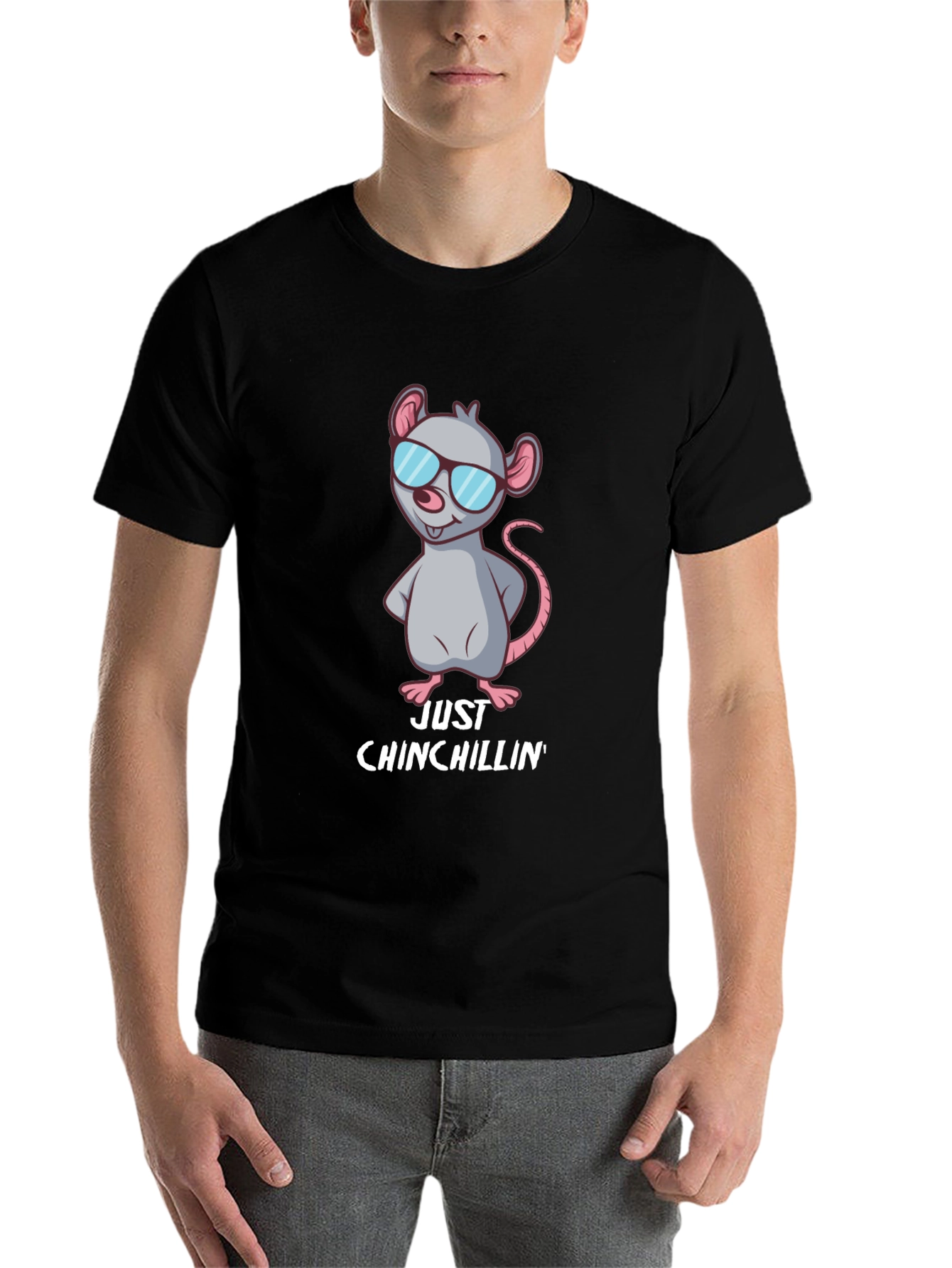 Black Just Chinchillin' Tee - Cool Chinchilla Design view 7