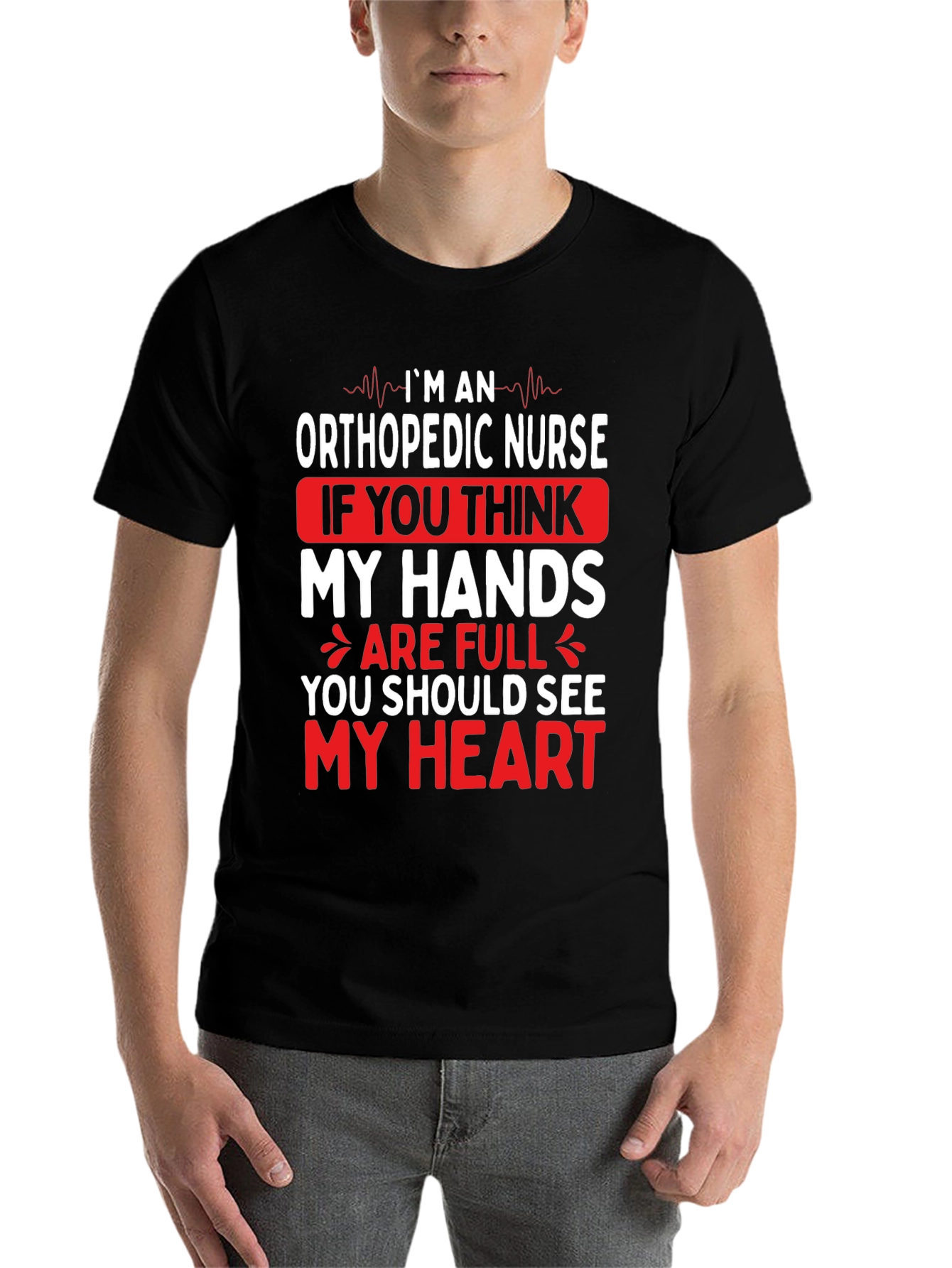 Black Orthopedic Nurse Hands & Heart Graphic T-Shirt view 7