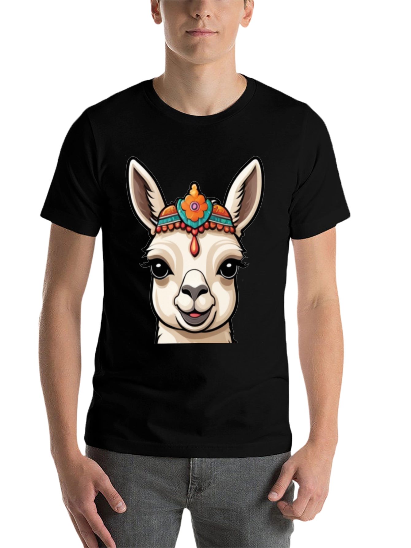 Black Llama Head Graphic Tee - Unique Animal Print view 7