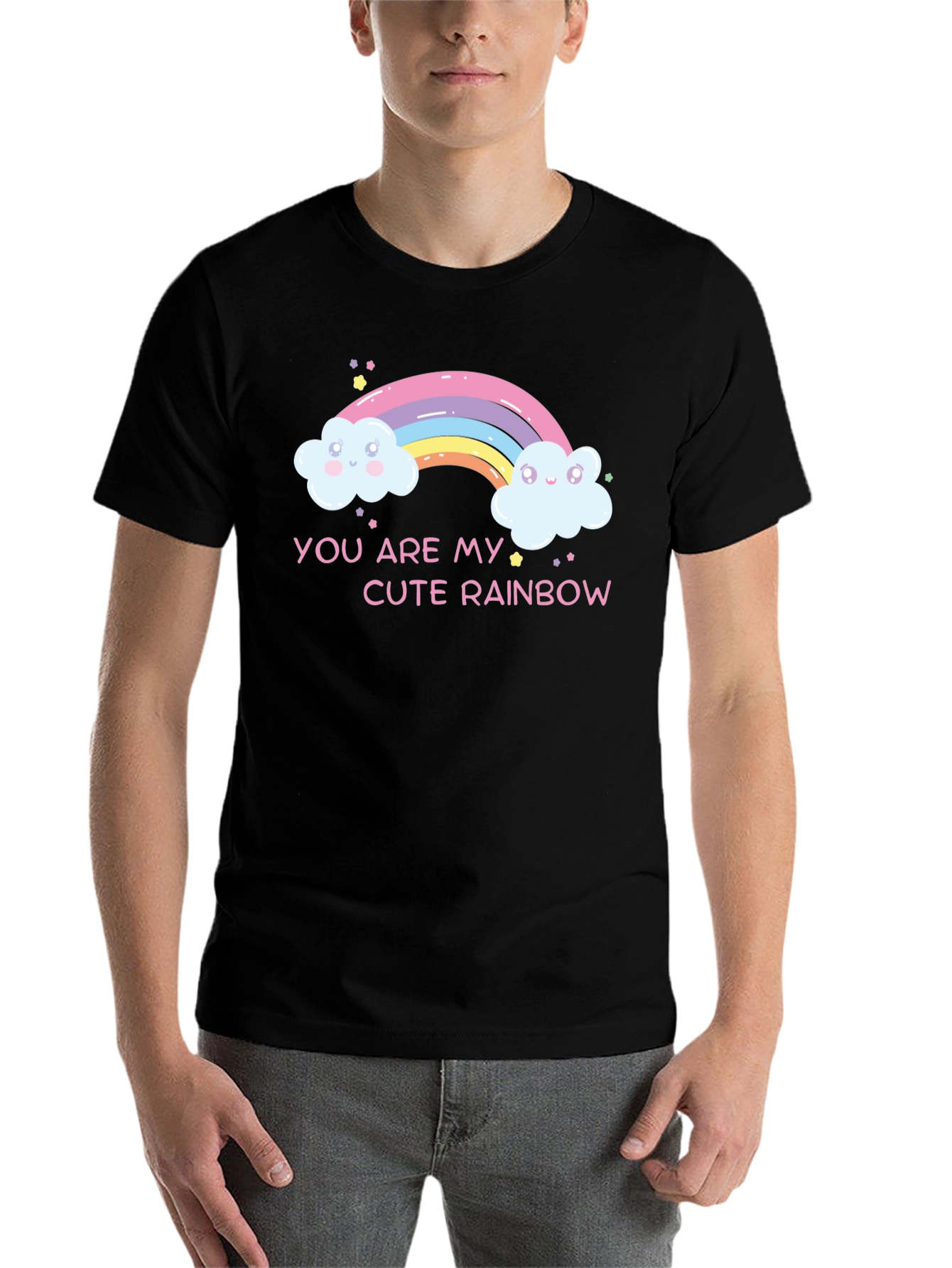 Black Cute Rainbow Graphic Tee - You Are My Rainbow T-Shirt view 7