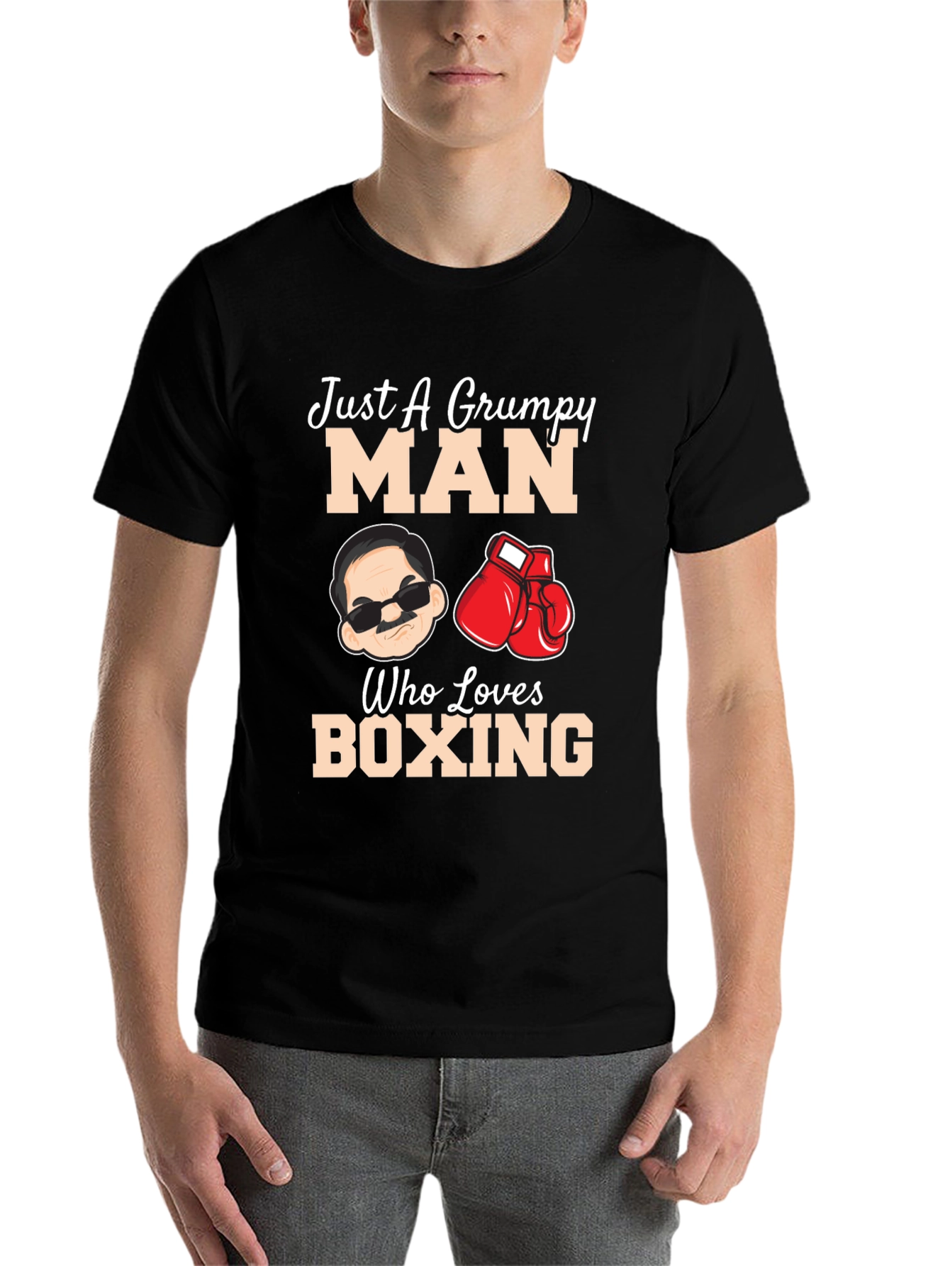 Black Grumpy Man Boxing Lover Graphic T-Shirt view 7