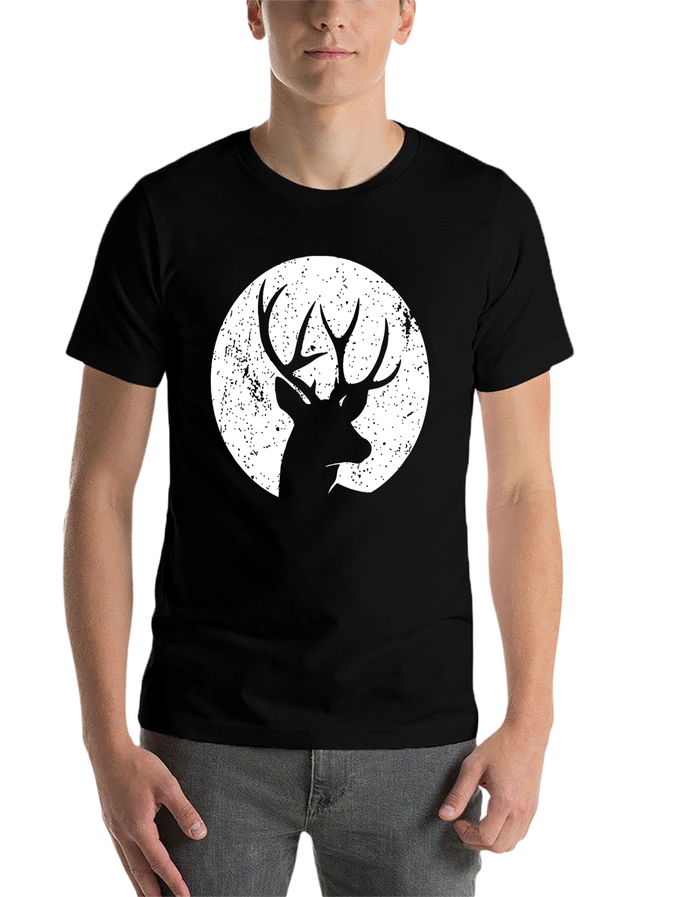 Black Deer Silhouette Graphic Tee - Black Cotton Blend view 7