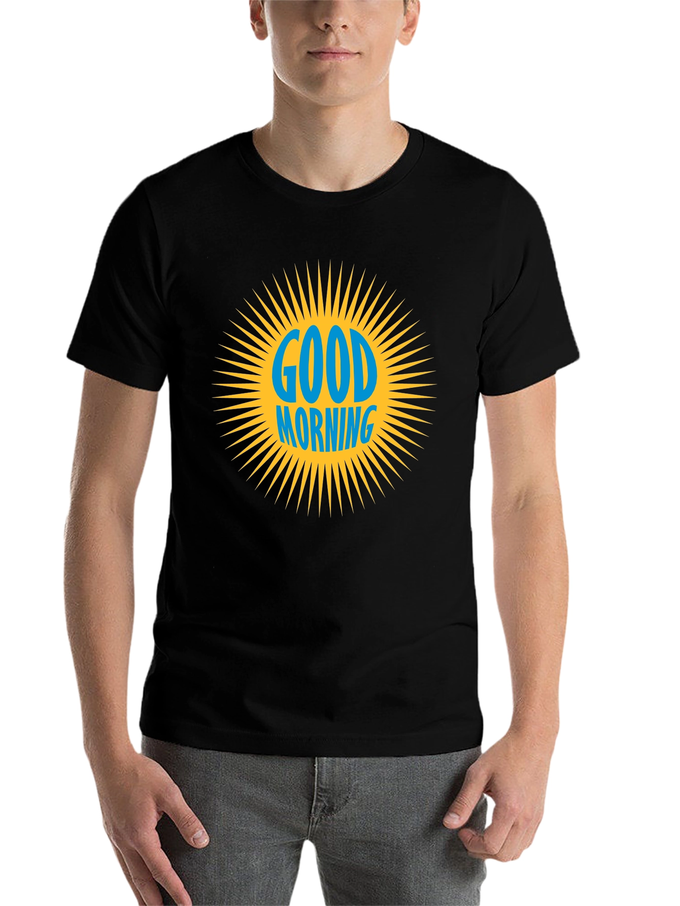 Black Good Morning Graphic Print Crew Neck T-Shirt view 7