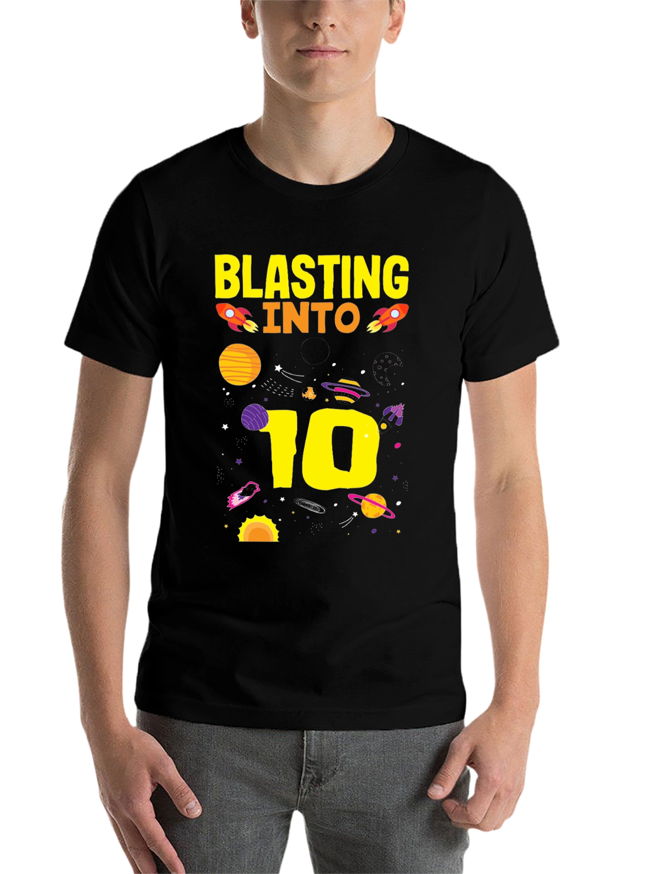 Black Blasting Into 10th Birthday T-Shirt view 7