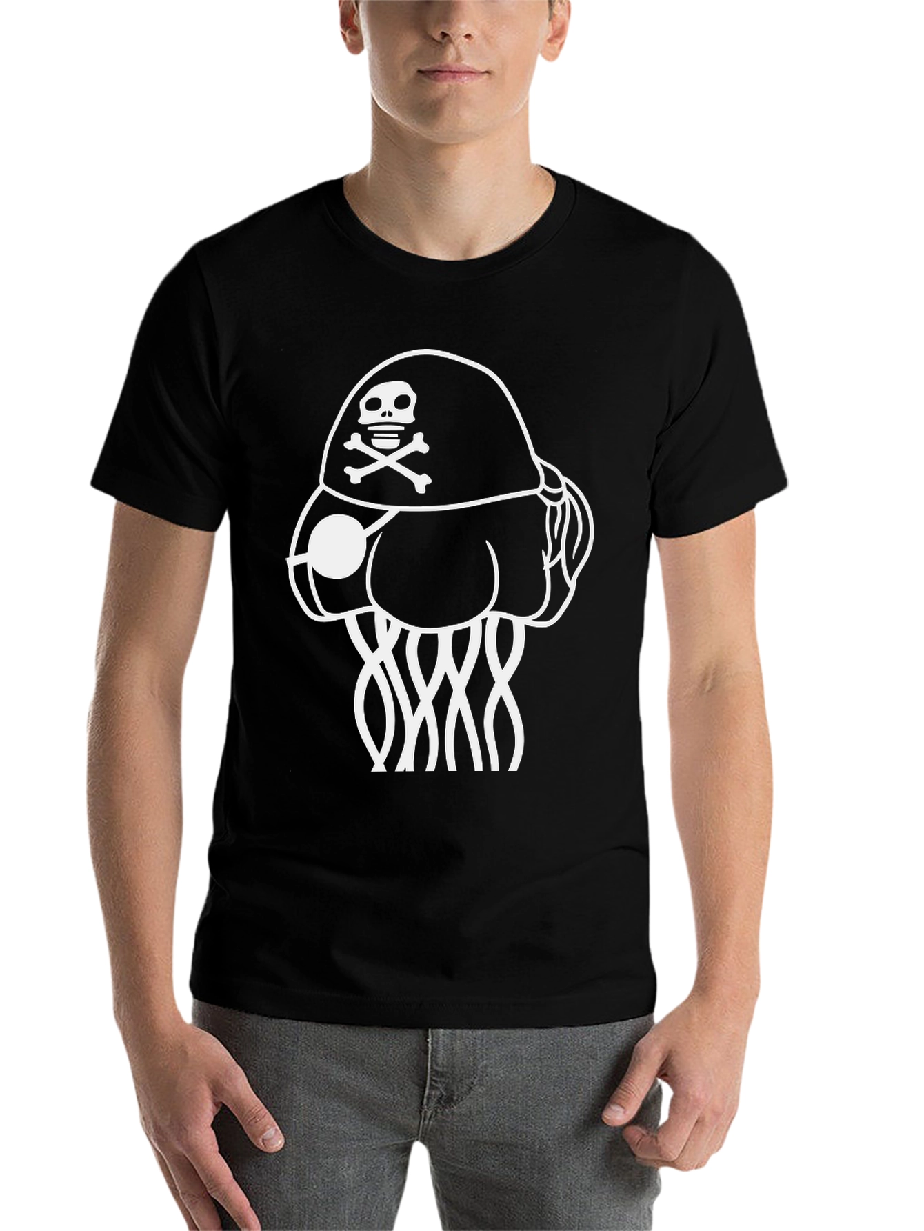 Black Pirate Jellyfish Graphic Tee - Black Cotton Comfort view 7