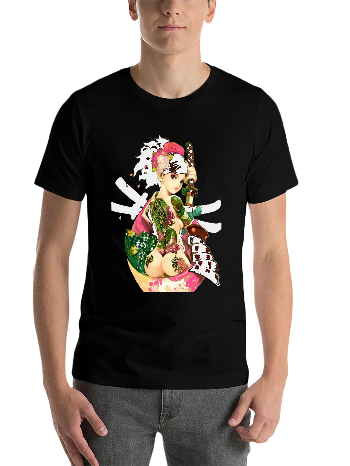 Black Samurai Girl Tattoo T-Shirt - Unique Graphic Tee view 7