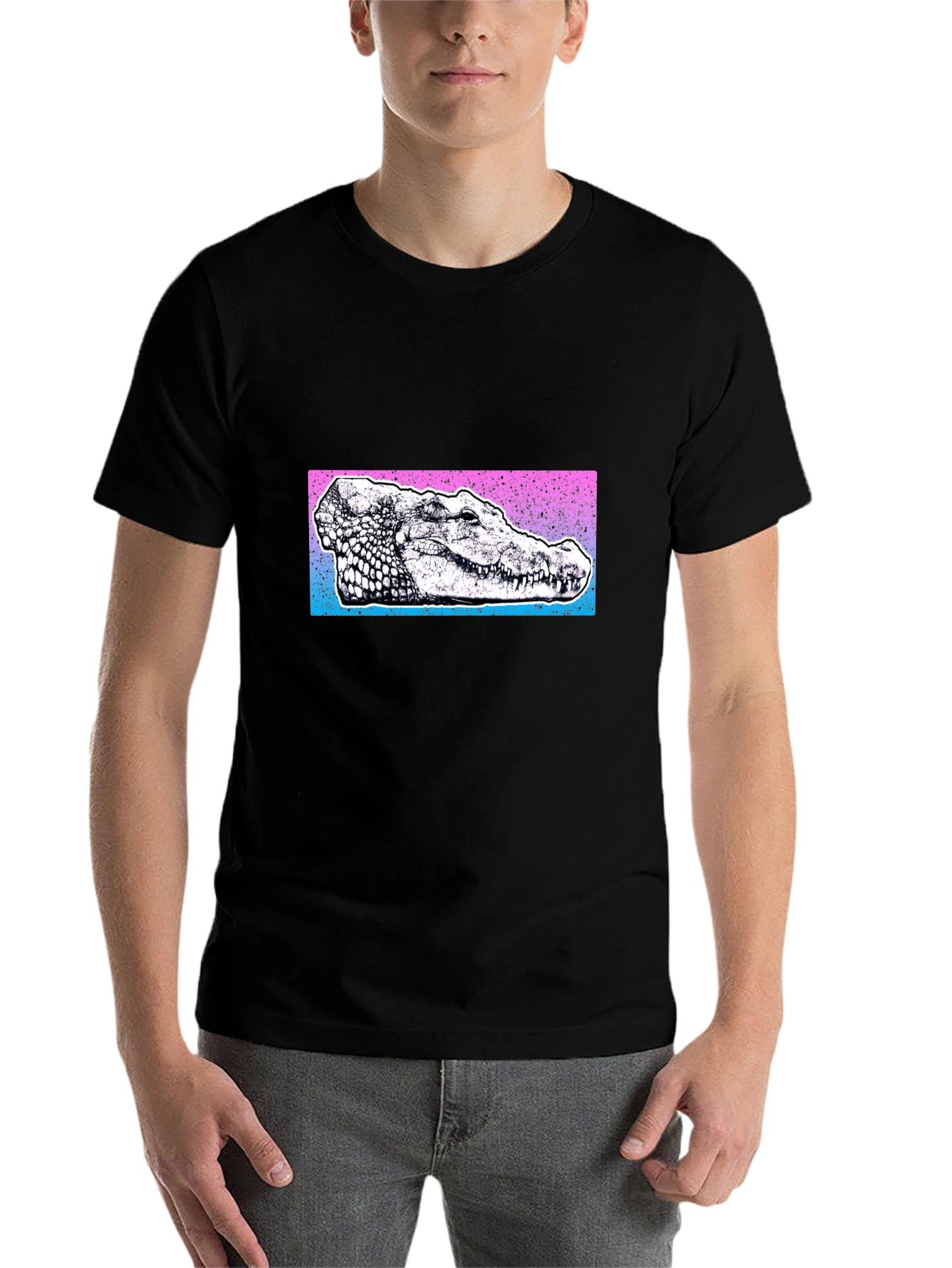 Black Cool Crocodile Graphic Tee - Black Cotton Blend view 7