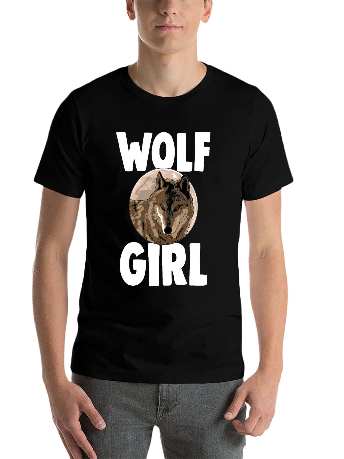 Black Wolf Girl T-Shirt - Novelty Animal Graphic Tee view 7