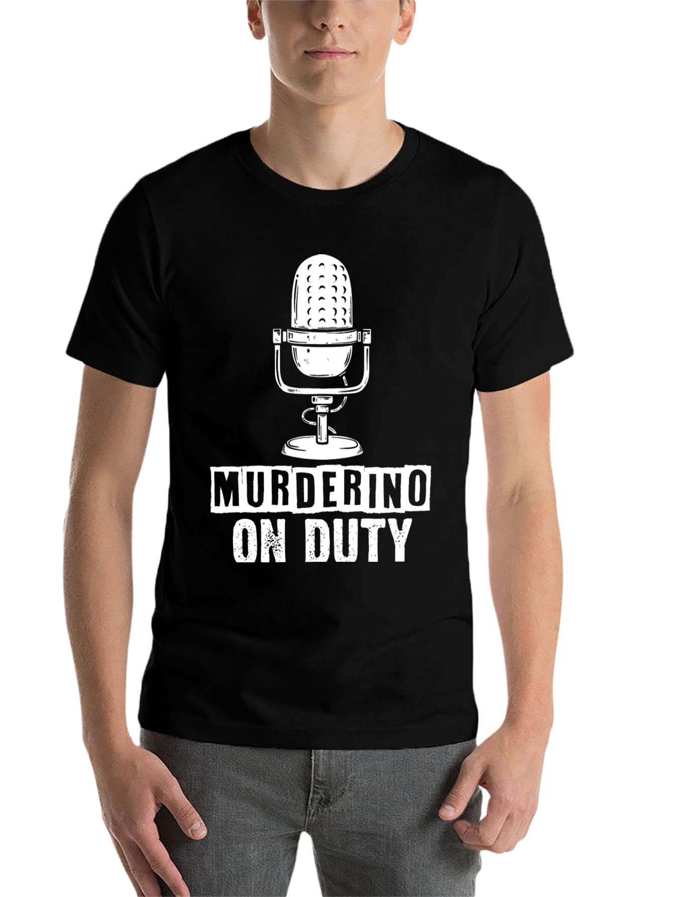 Black Murderino On Duty Graphic T-Shirt - Podcast Fan Tee view 7