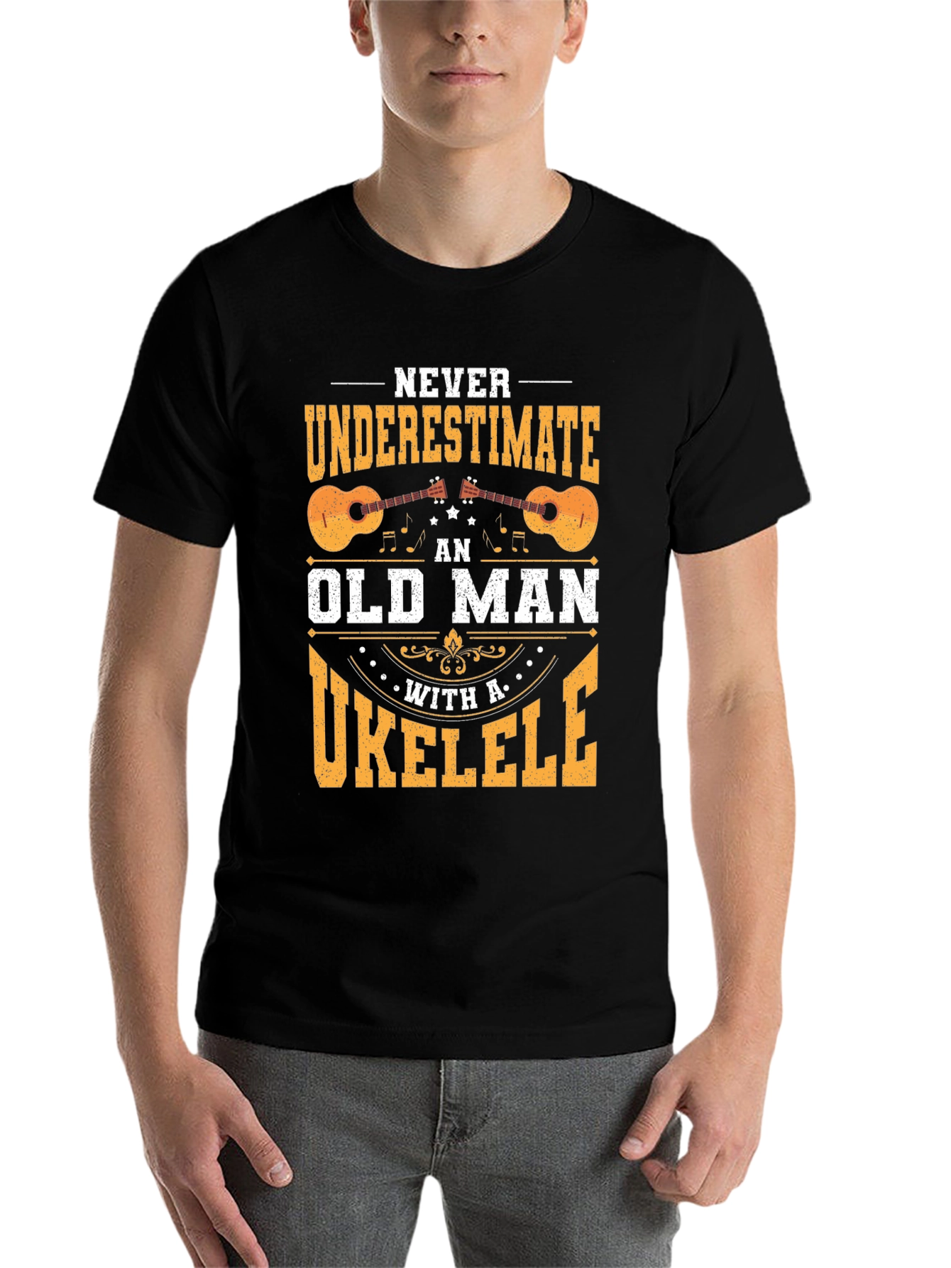 Black Old Man Ukulele T-Shirt view 7