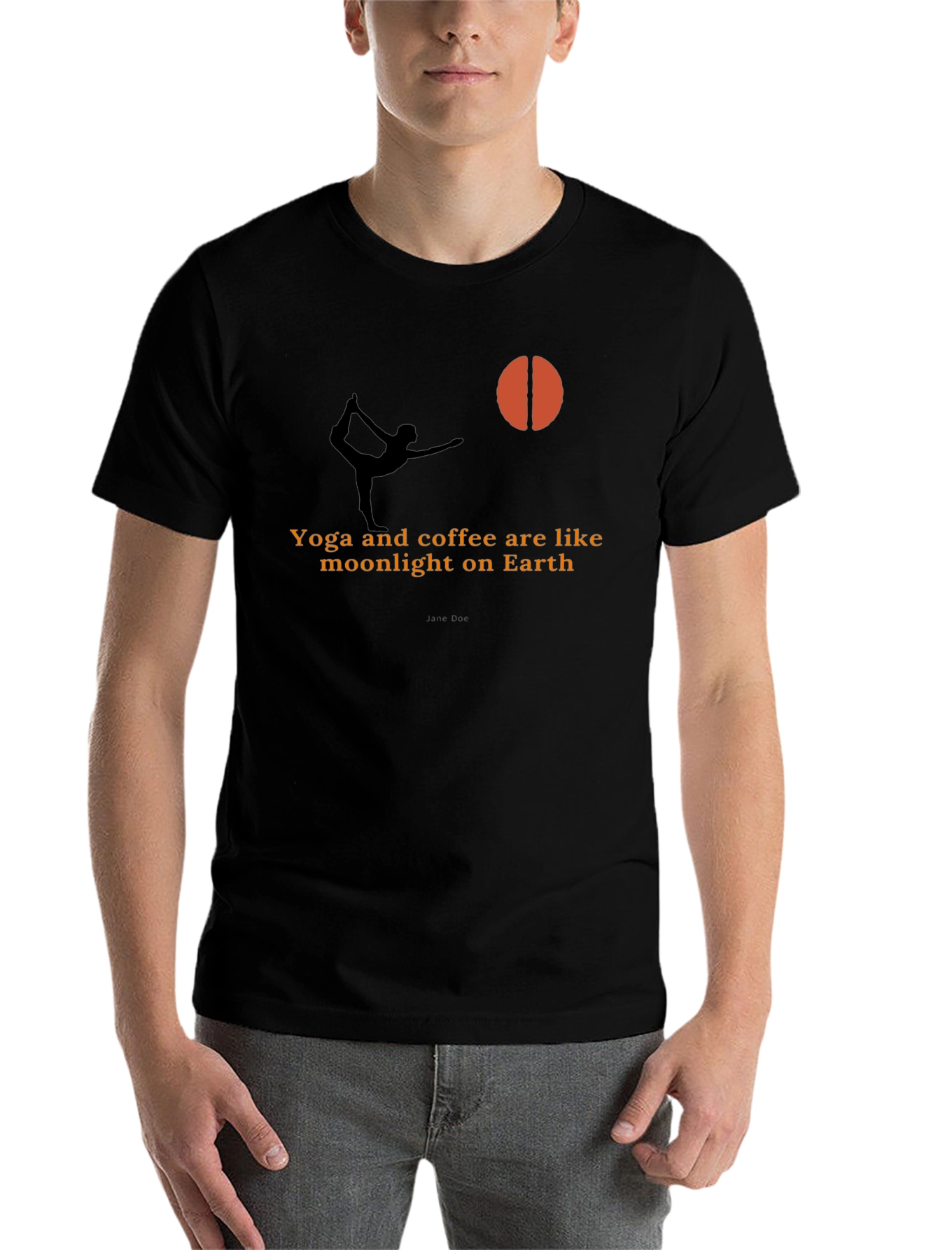 Black Yoga & Coffee T-Shirt - Moonlight Earth Design view 7