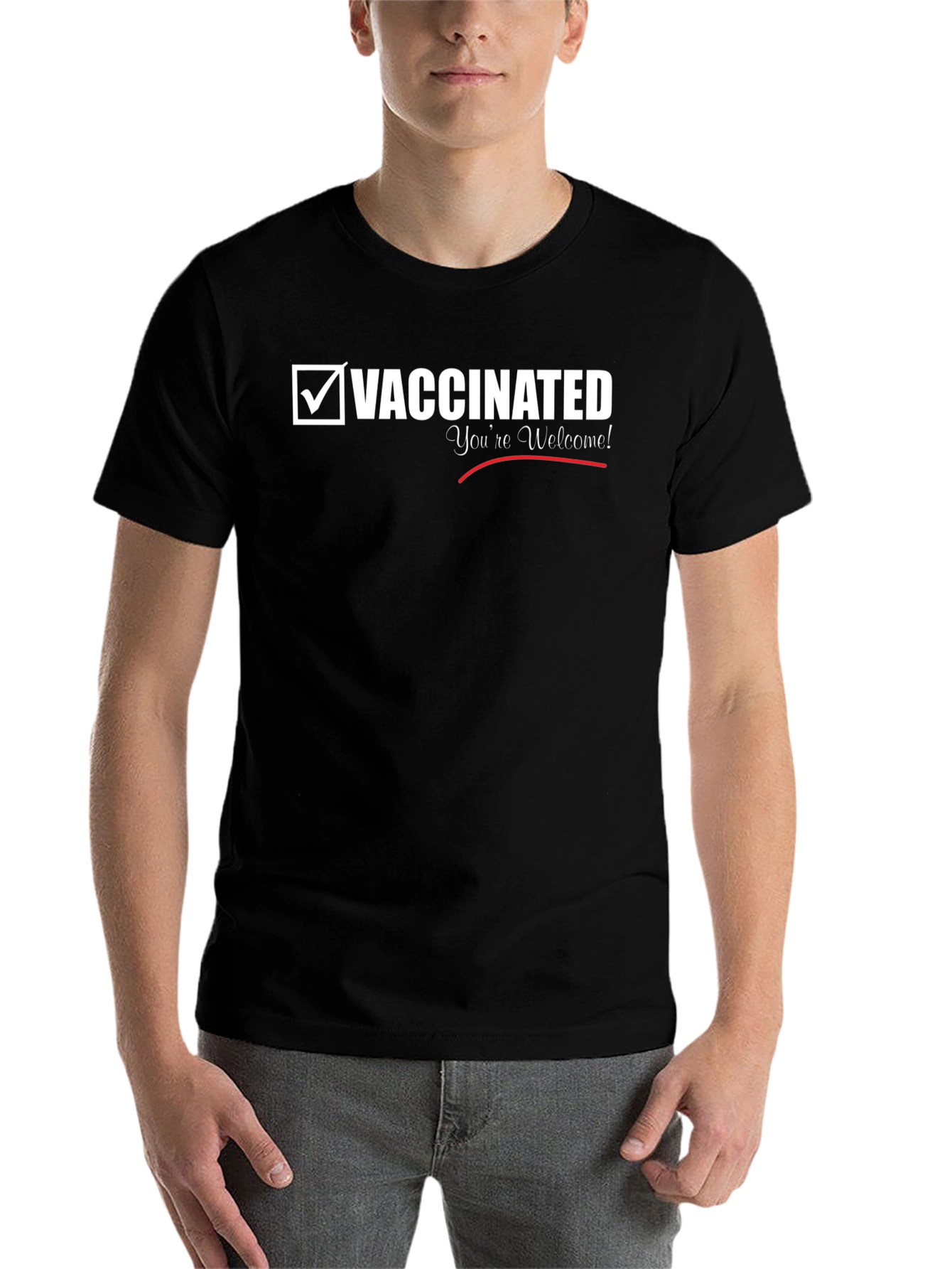 Black Vaccinated Graphic Tee - "You're Welcome!" T-Shirt view 7