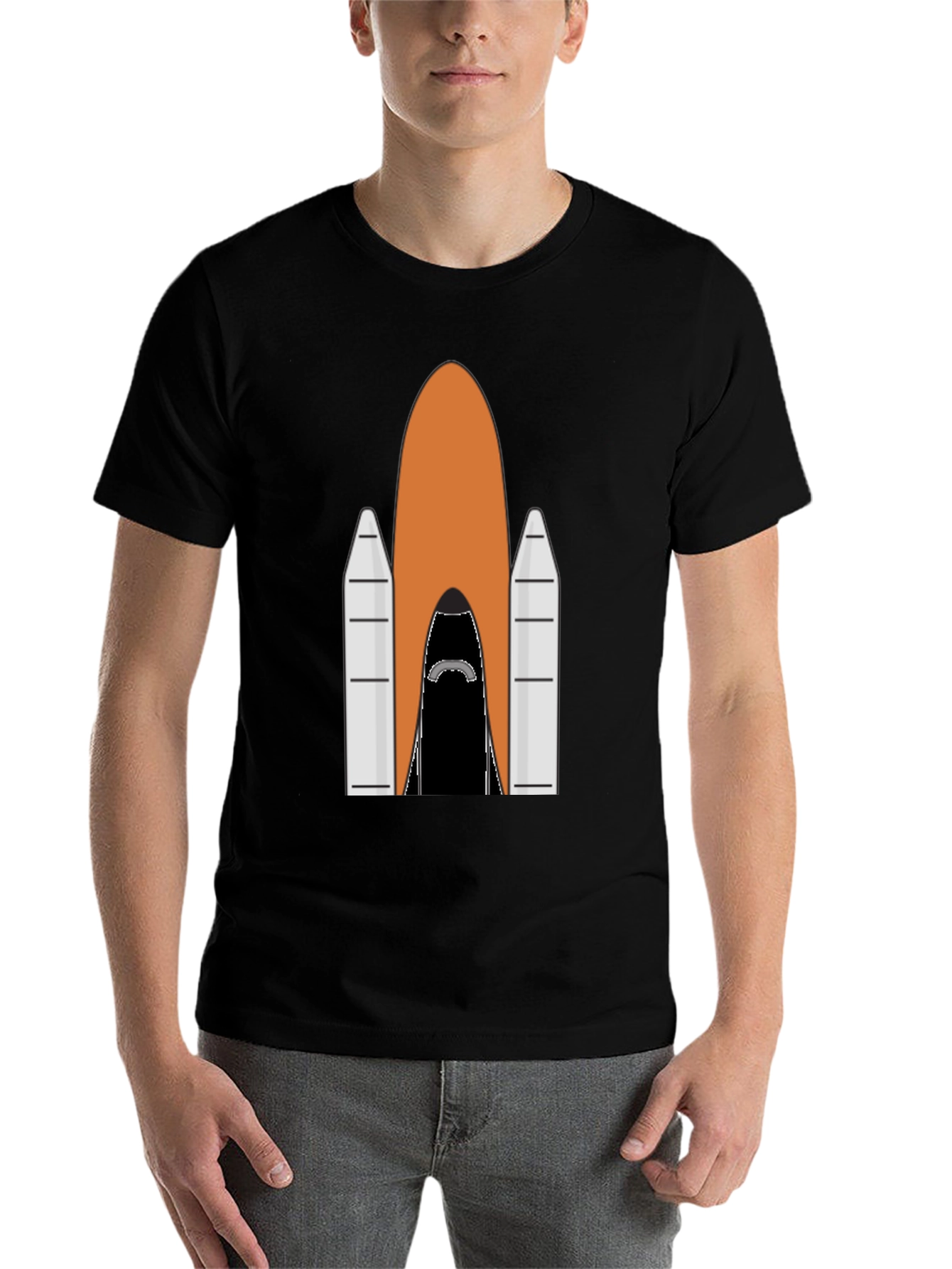 Black Rocket Ship Graphic Tee - Black Cotton T-Shirt view 7