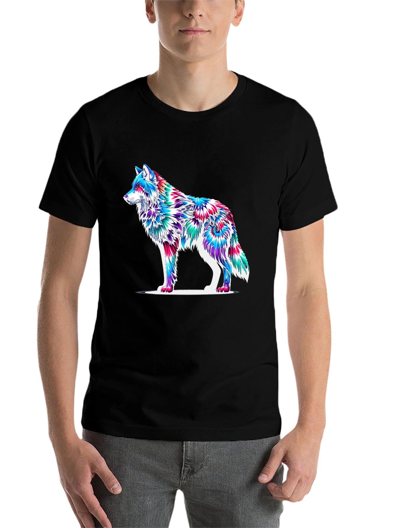 Black Psychedelic Wolf Graphic T-Shirt - Black view 7