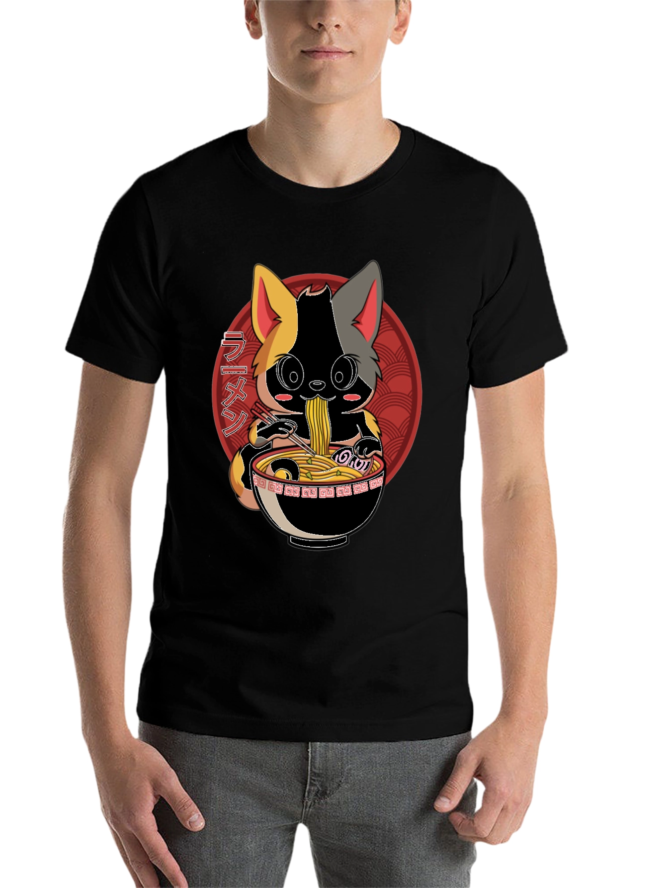 Black Ramen Cat T-Shirt - Anime Style view 7