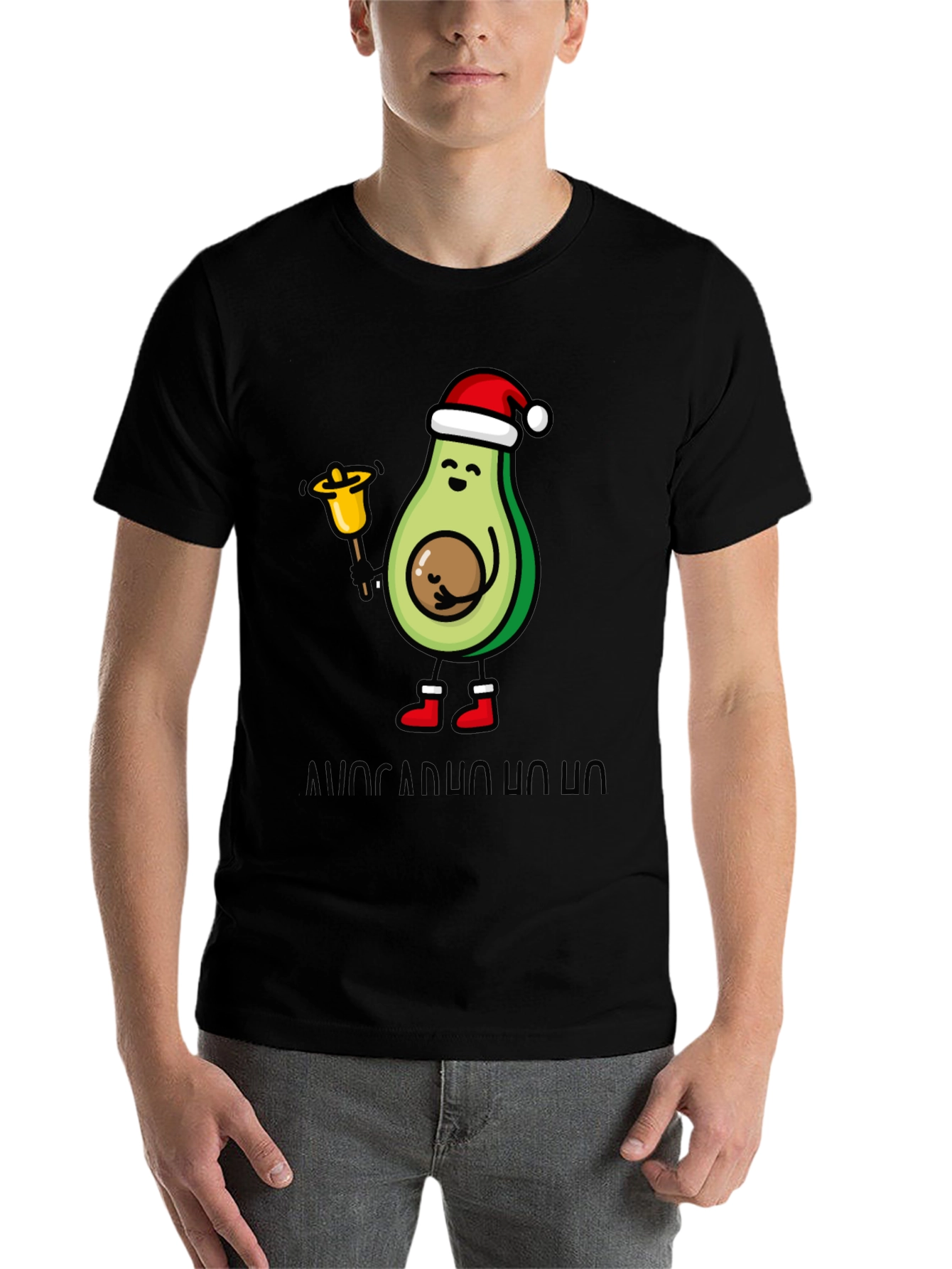Black Festive Avocado Christmas T-Shirt view 7
