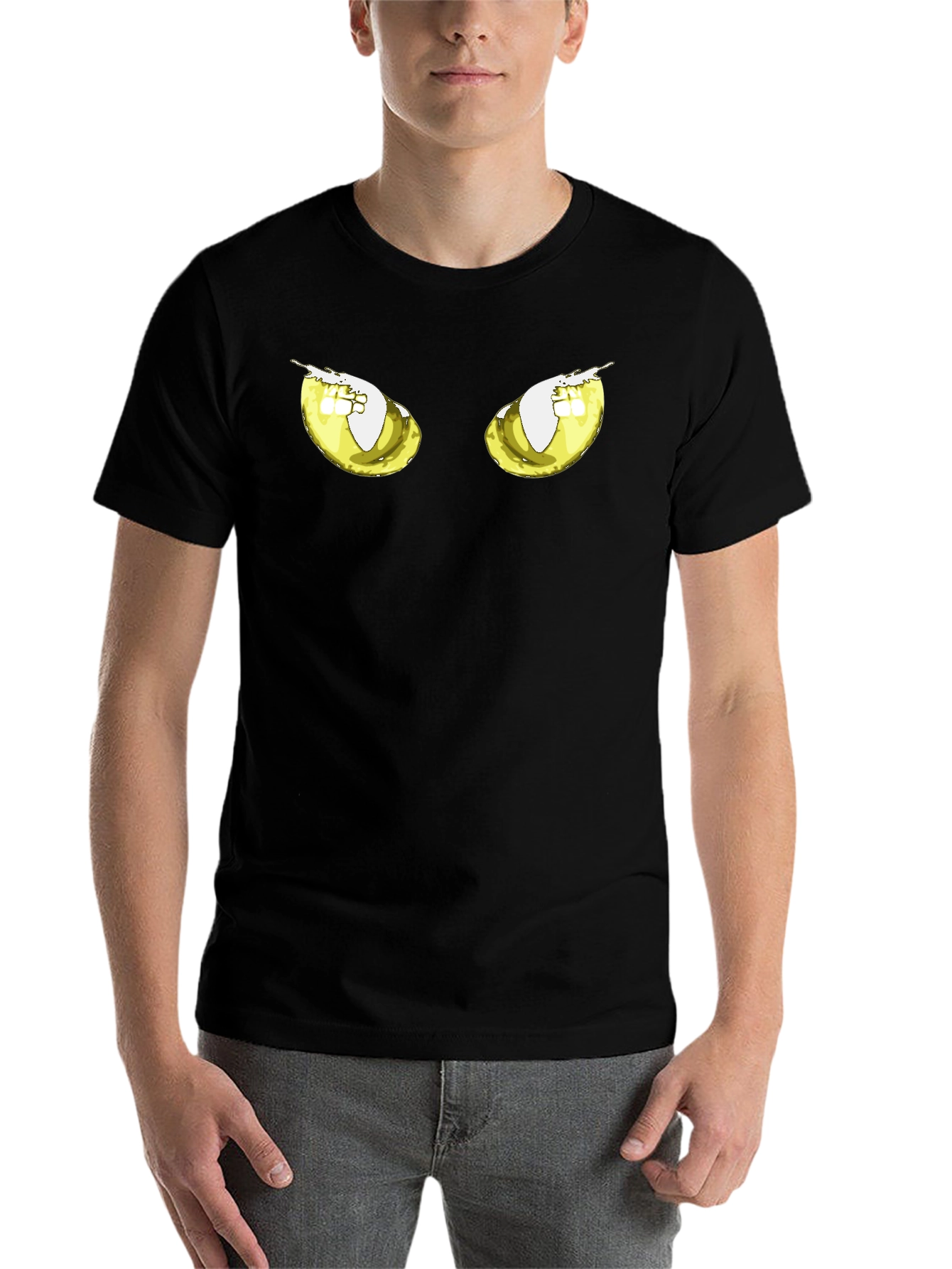 Black Men's Black T-Shirt with Cartoon Eyes view 7