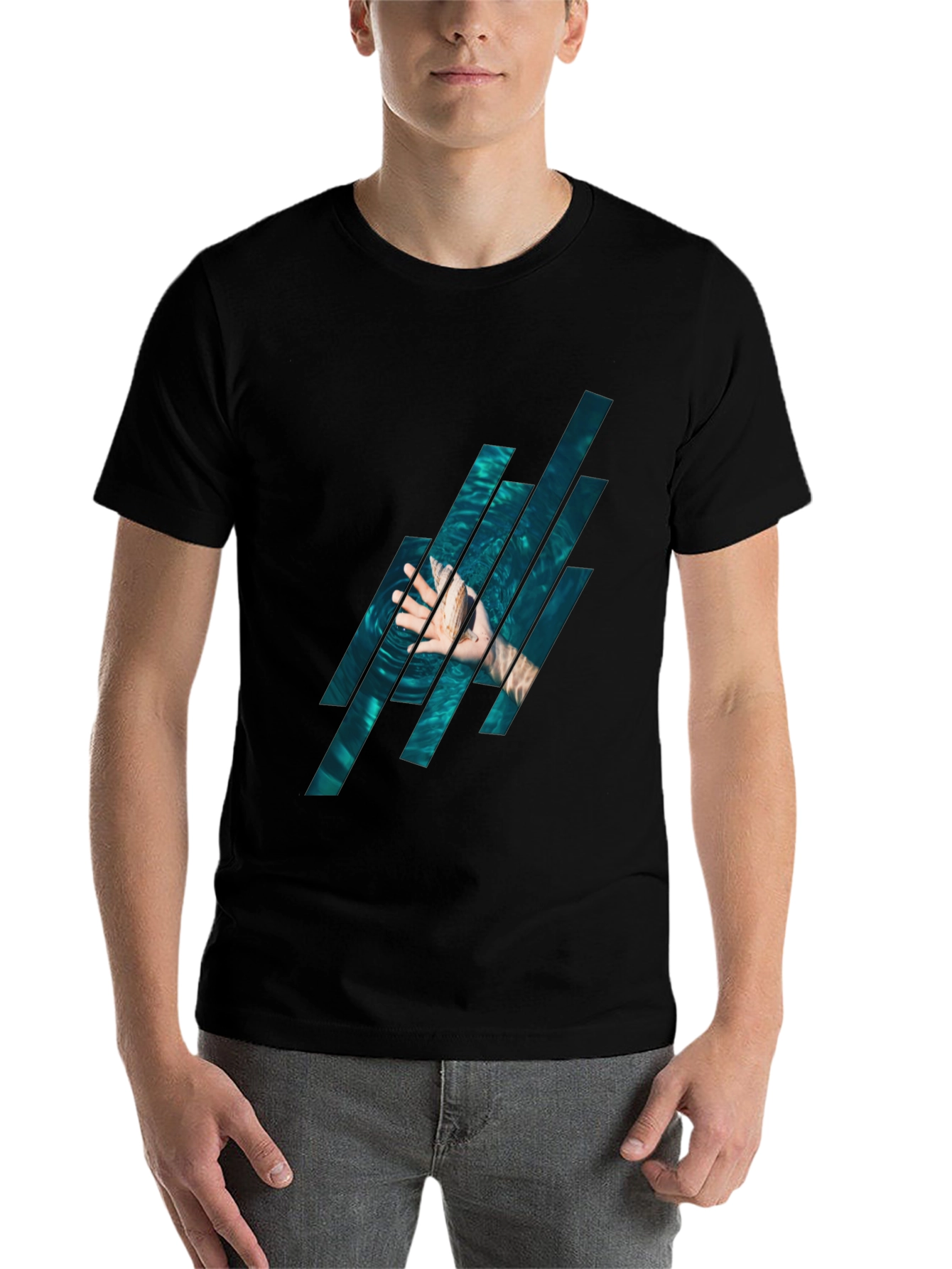 Black Abstract Water Graphic Black T-Shirt view 7