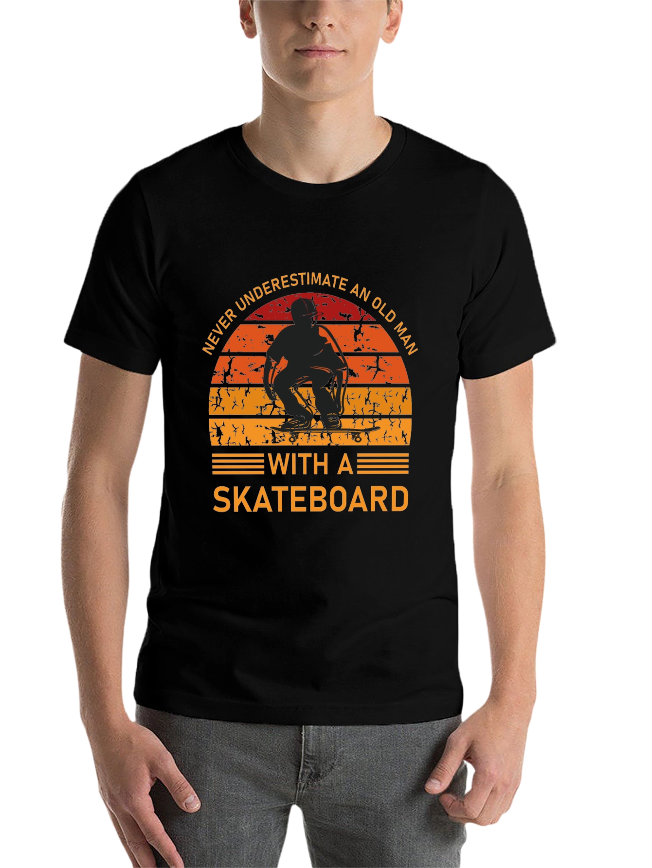 Black Never Underestimate An Old Man Skateboard T-Shirt view 7