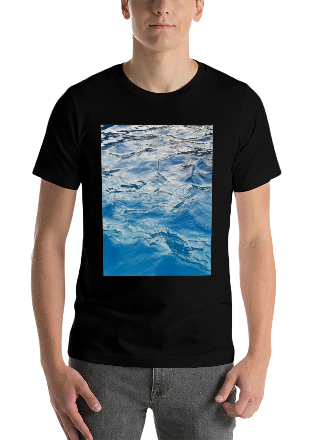 Black Ocean Waves Graphic Print Black T-Shirt view 7
