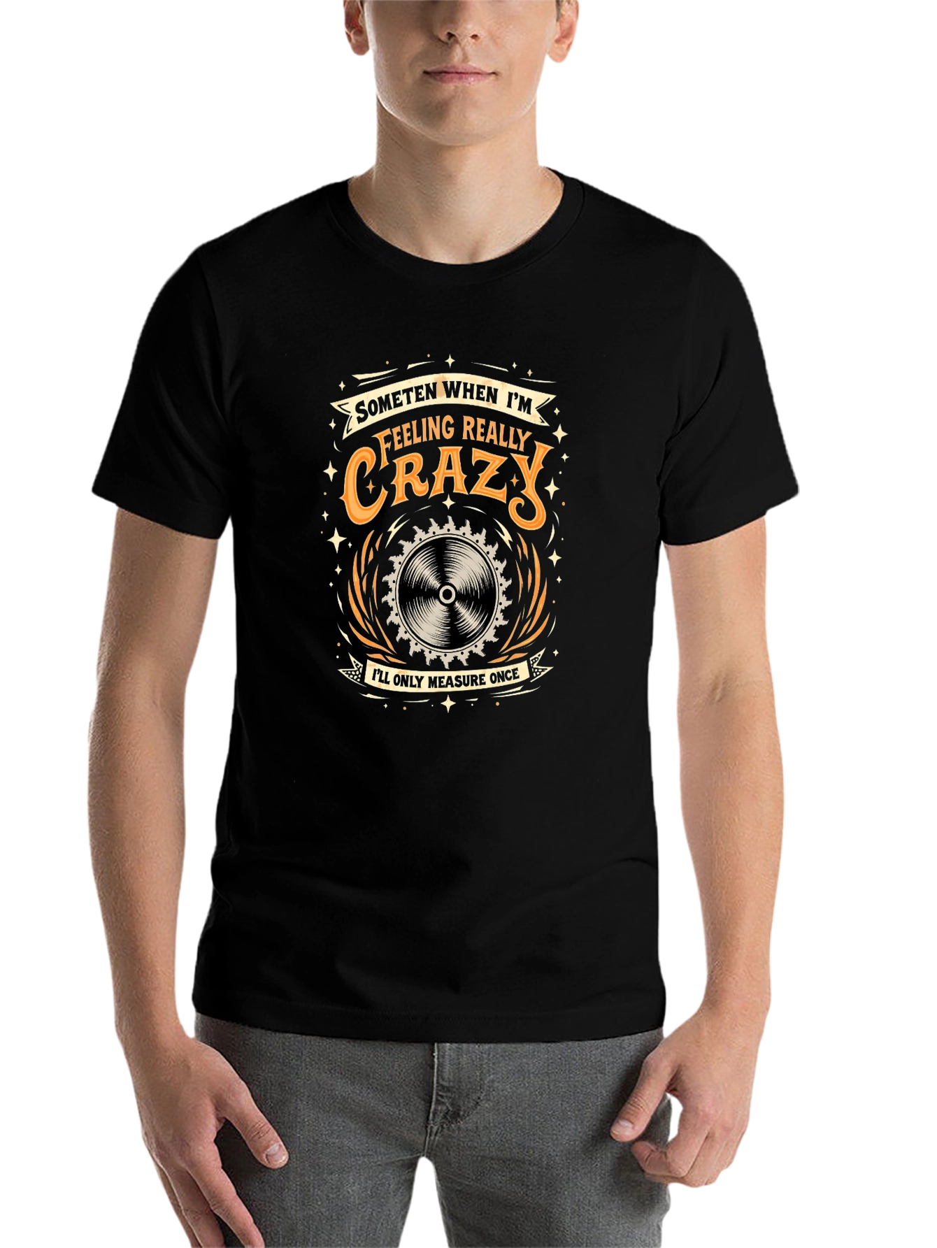 Black Crazy Measure Once Black Graphic T-Shirt view 7